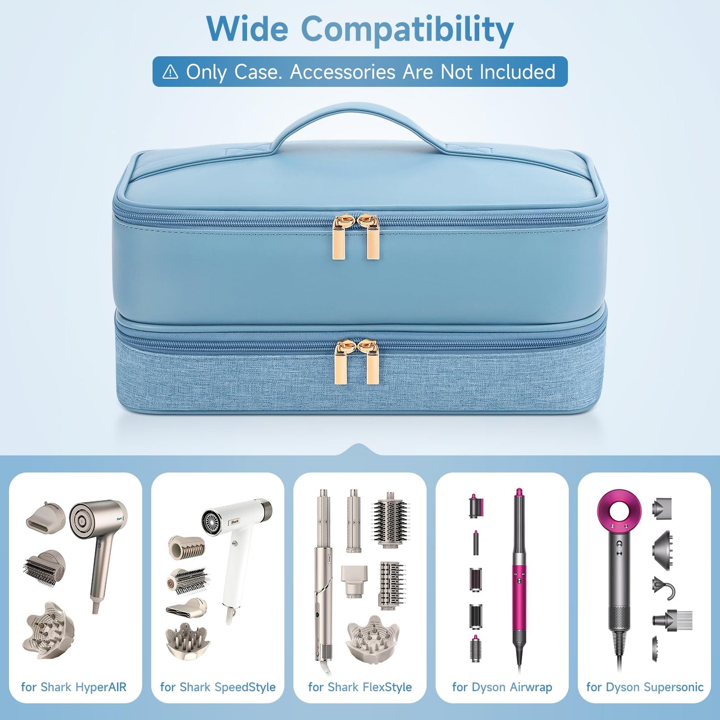 Travel Hair Dryer Case for Shark Flexstyle, Double-Layer Carrying Case for Shark Flex Style Blow Dryer, Portable Hair Tools Storage Organizer Bag for Shark Beauty Hairdryer Attchments (Misty Blue)
