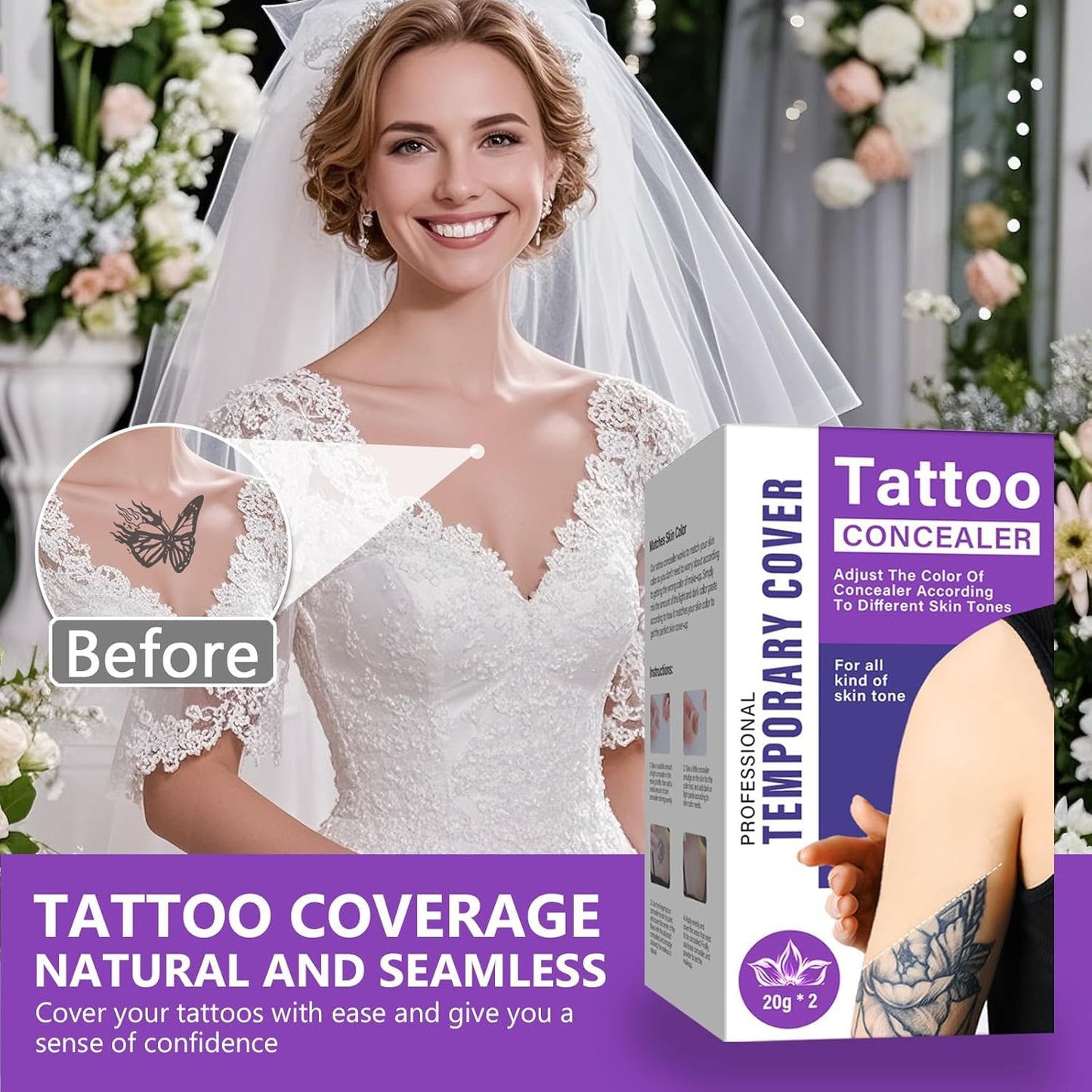 Tattoo Cover Up Makeup Water-Resistant 2-Tone Concealer Set 40g For Blemishes And Marks