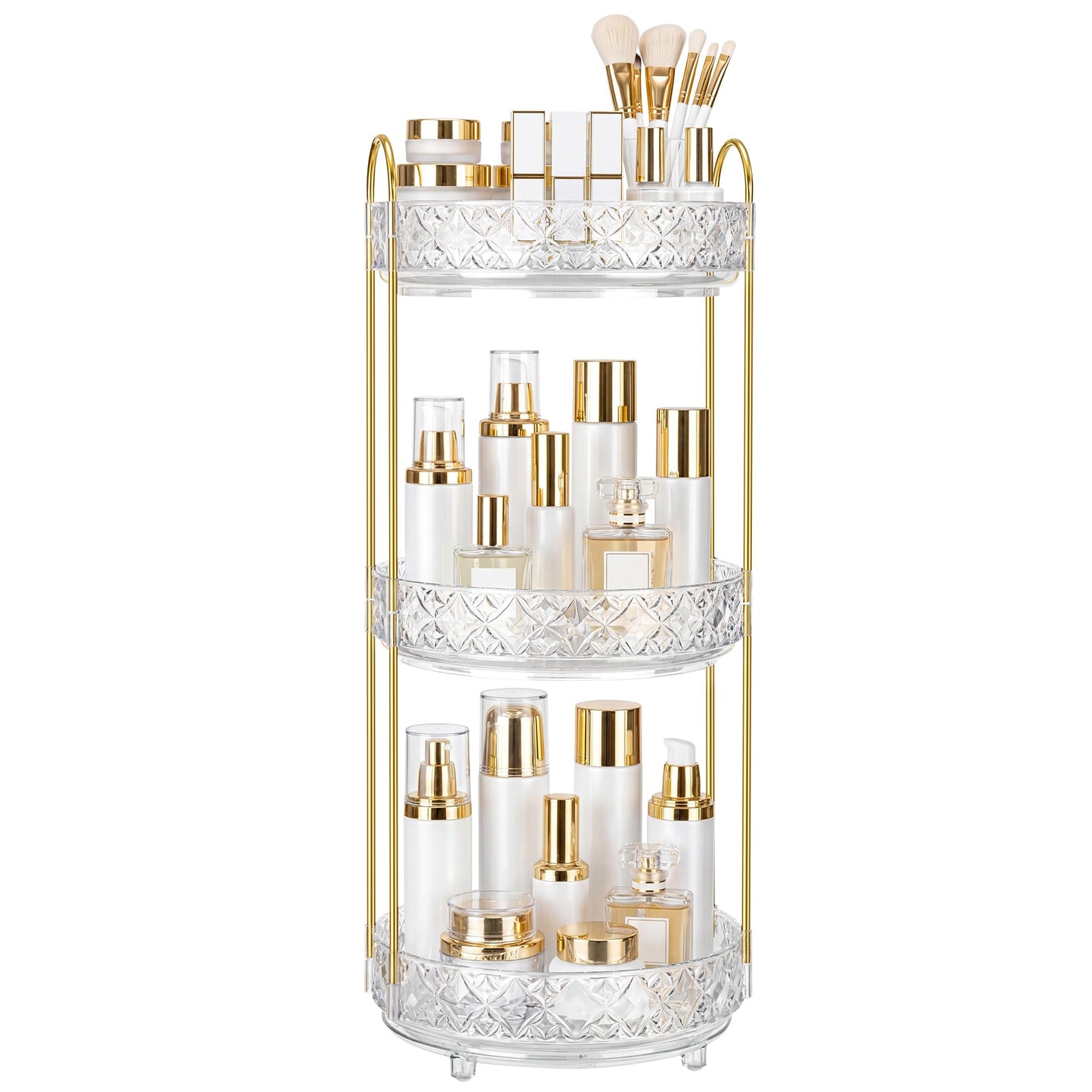 LAREKUN 360 Rotating Makeup Organizer for Vanity, 3 Tier Adjustable Perfume Organizer for Dresser, Multi-Function Spinning Cosmetics Skincare Storage for Bedroom, Dresser, Countertop, Clear