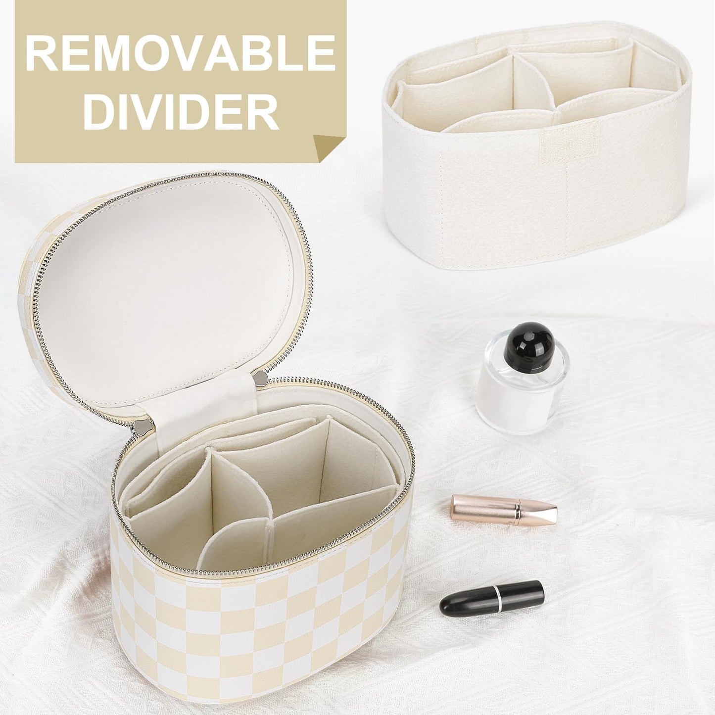 YFGBCX Checkered Makeup Bag Vanity Case with Divider Travel Toiletry Bag Women Cosmetic Bag Makeup Organizer Case