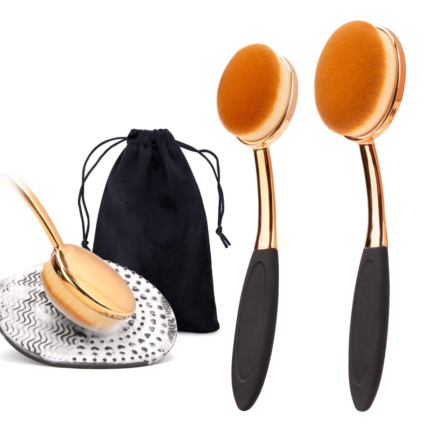 Sunscreen Applicator Set - Sunblock Brush for Kids Adults, Child-Safe for Face and Body,Sun Lotion Applicator Makeup Brush with Storage Bag & Cleaning Mat, Travel Size (3 pcs-Gold)