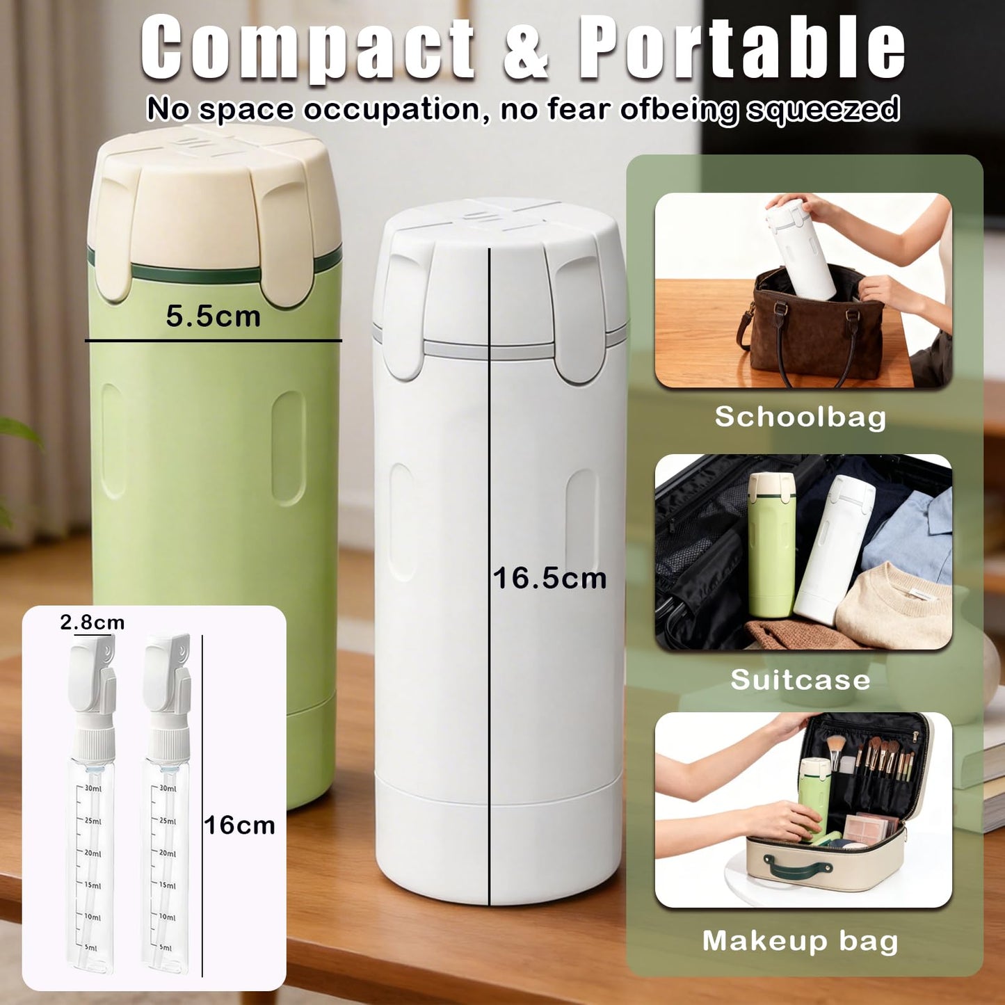 2 PCS 4 in 1 Travel Dispenser Bottle for Toiletries, Shampoo Lotion, Portable Refillable 4 in 1 Travel Bottle with Scale & Label, Leak Proof for Gym, Camping, Business Trips & Vacation (Green, White)