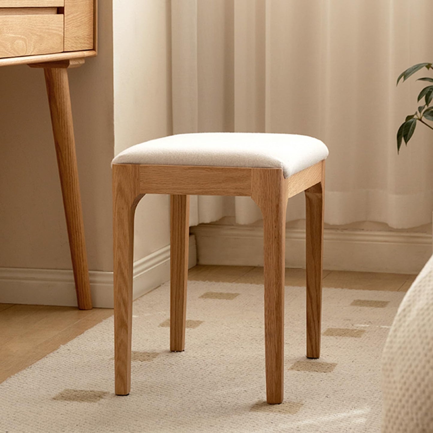 Wayshome Solid Wood Small Vanity Stool Chair, High-Rebound Sponge Seat, Easy Assembly Makeup Chair, Footstool for Bedroom, Dining Room, Entryway, Natural Oak