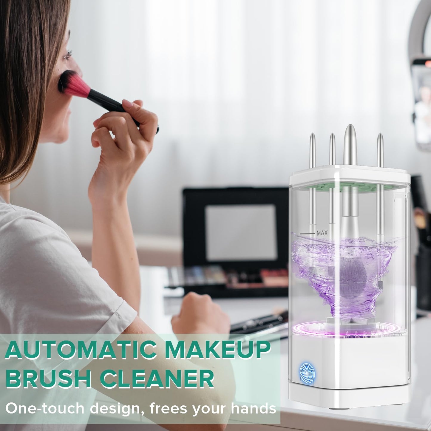 Electric Makeup Brush Cleaner Machine, Multi-Functional Cosmetic Brush Cleaner with Dryer Holder, Portable Automatic Makeup Brush Cleaning Tool Type-C Charging
