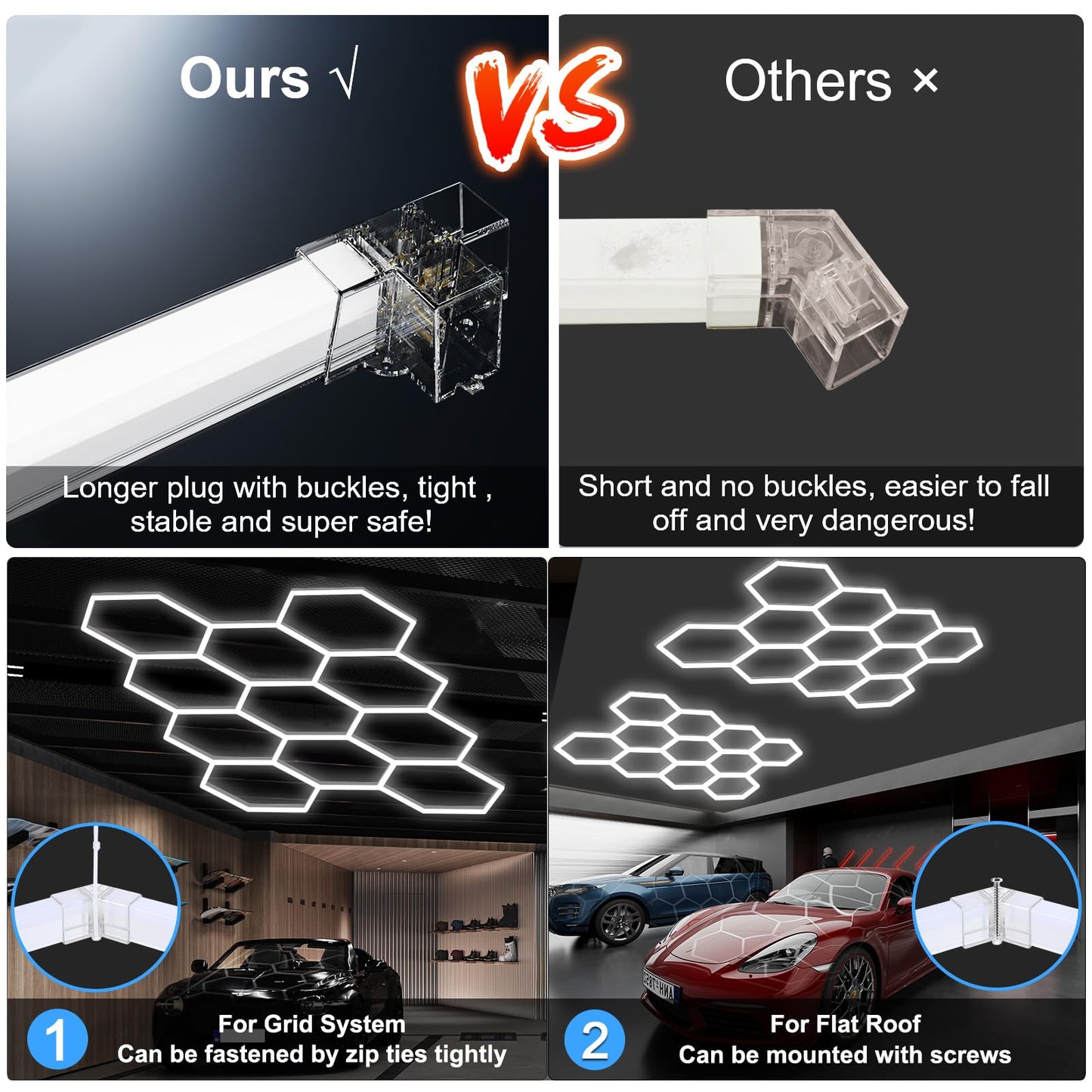 MODERN Hexagon Garage Light: Higher Brightness 720W 86400 Lumens Hexagon Led Garage Light with Rectangle Frame 6500K for Garage, Basement, Warehouse, Auto Beauty Shop, Car Detailing Shop etc. …