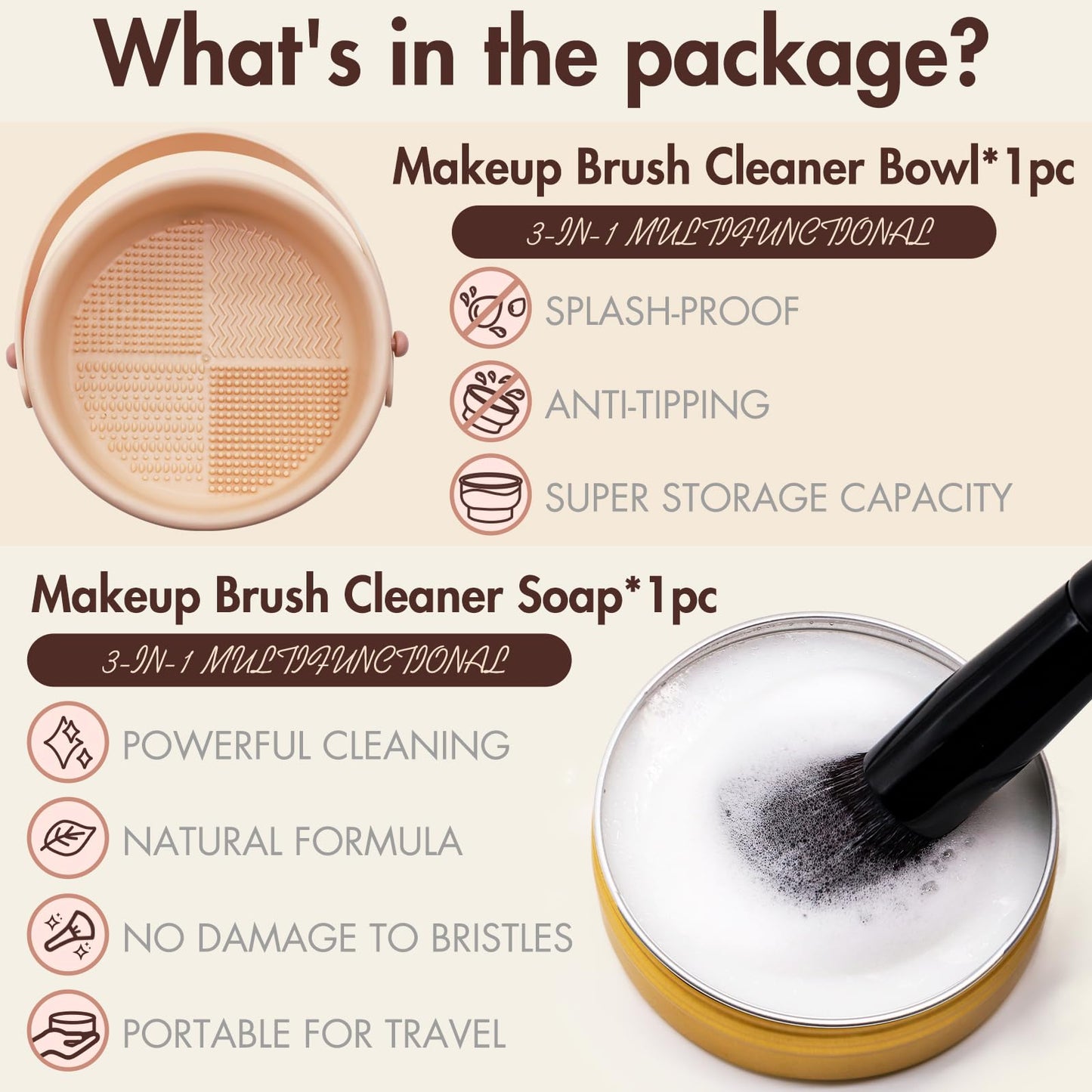 Embagol Makeup Brush Cleaner Mat + Solid Brush & Sponge Soap, Brush Cleaner Bowl & Makeup Brush Cleanser, 3 in 1 Makeup Organizer, Vegan, Deep Cleaning, No Residue(2-piece set, 100g/3.53oz + Khkai)