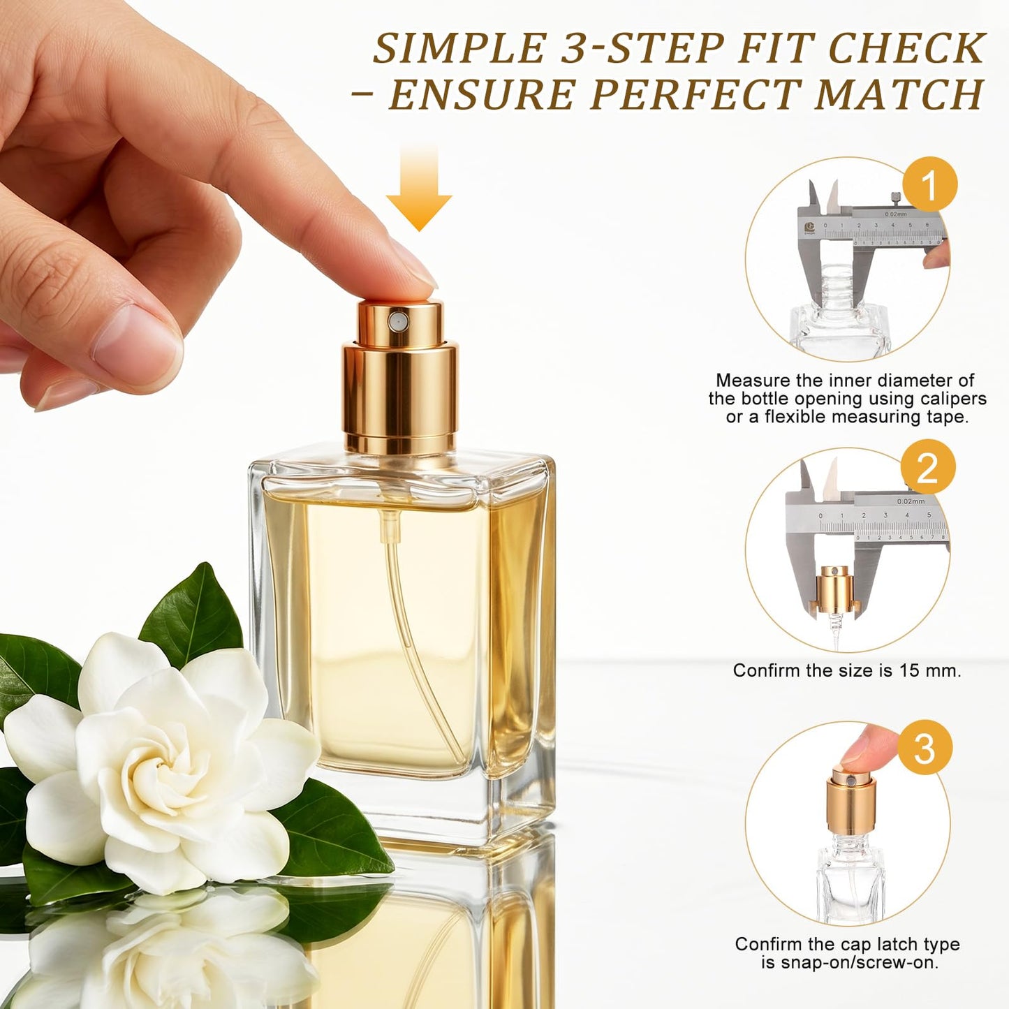15mm Bayonet Fine Mist Sprayer Caps - 15pcs Bayonet Plastic Perfume Spray Bottle Nozzle Pump Spray Top Replacement for Perfume Skincare And Cleaning, Cologne Replacement Nozzle for Essential Golden