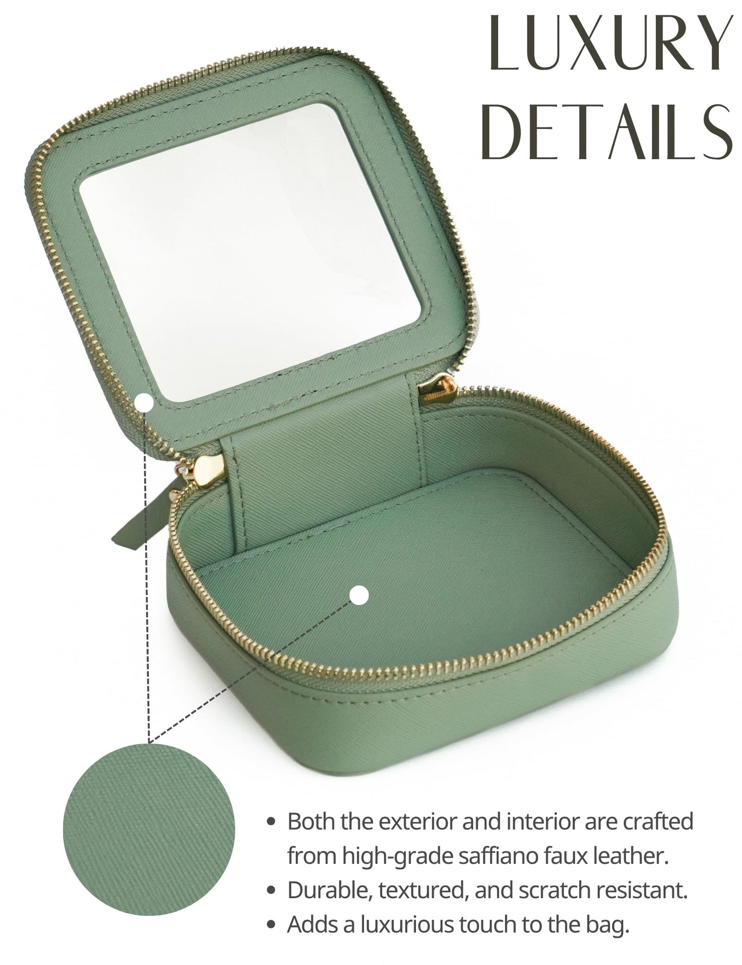 Popvibe Small Clear Makeup Bag Mini Travel Cosmetic Case Transparent Toiletry Bag with Zipper, Portable Make Up Organizer Traveling Compact Car Bag for Essentials, Sage Green, Mini