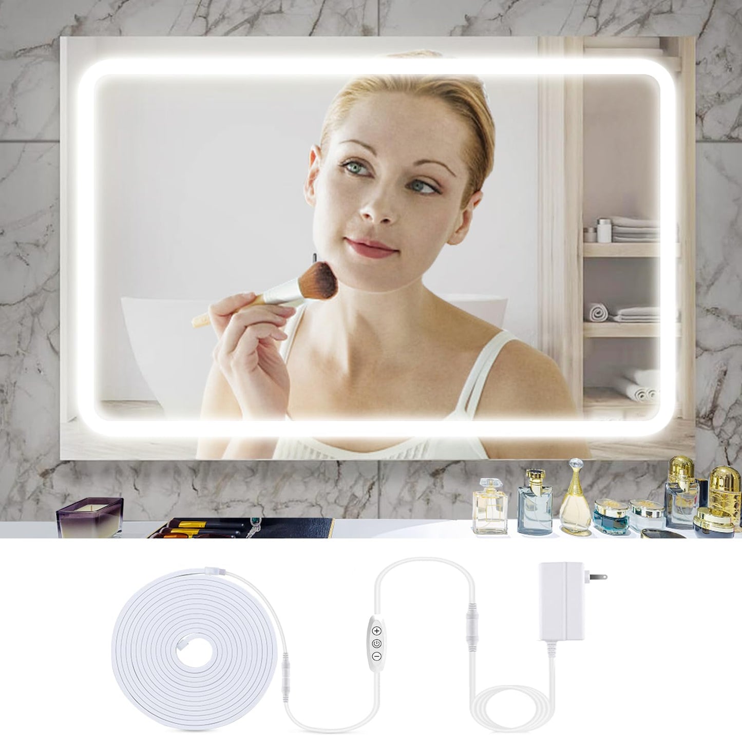 phwii Flexible Vanity Light Strip LED Vanity Lights for Mirror Dimmable Mirror Lights for Makeup Cuttable 6.5ft Makeup Light Strip 6500K Daylight for Dressing Table, Bathroom Mirror, and DIY Mirror