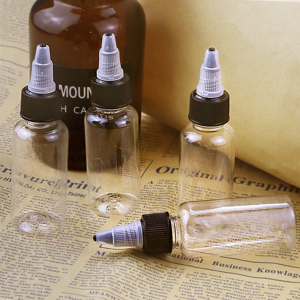 ISUSSER Pack of 40 PCS Clear Refillable Empty Plastic Squeeze Bottle with Black Twist Top Caps, 1oz/30ml