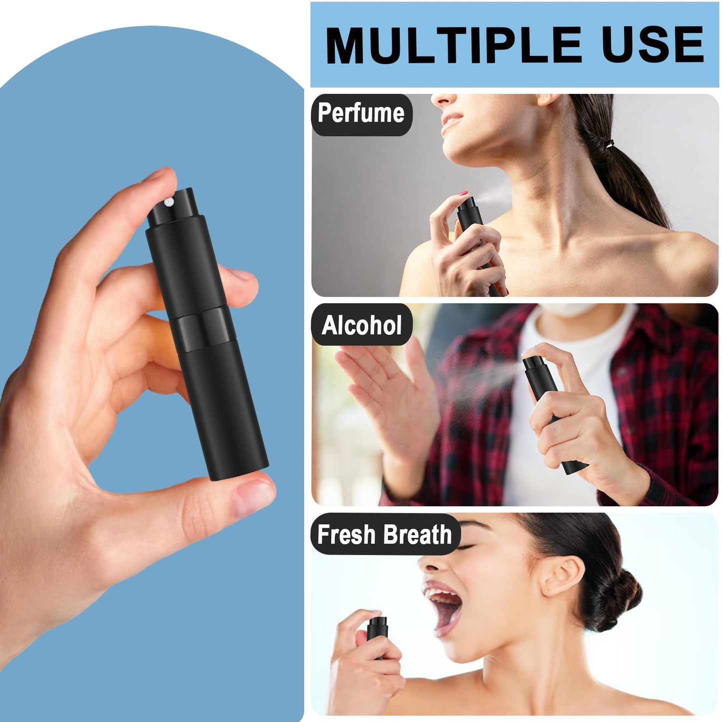 KBTYUDD 10 Pack 8ML Travel Perfume Bottle Refillable Empty Perfume Atomizer Cologne Travel Spray Bottle for Refill Portable Cologne Dispenser Mini Sprayer for Women Men Twist Tpye (Black)