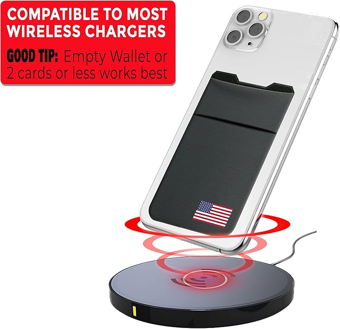 Gecko Travel Tech Double Pocket - Adhesive Card Holder - Cell Phone Pouch - Stick on Spandex Pocket - Carry Credit Cards and Cash (USA FLAG - GRAY)