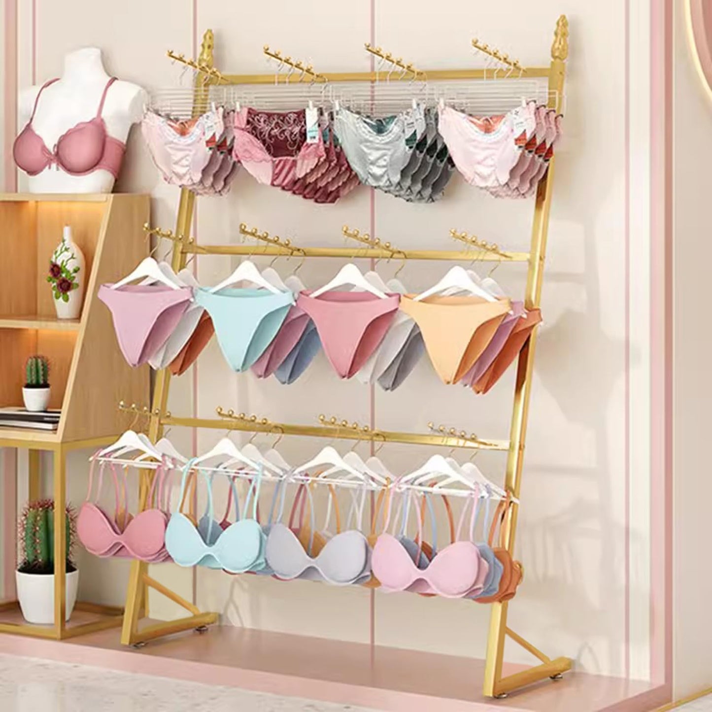 SHZYJBRY Clothing Store Underwear Sock Display Stand with 12 Hooks, 3 Tier Lingerie Bra Rack Swimsuit Organizer Hanger, Commercial Shelves for Panty Waist Chain Gloves Storage