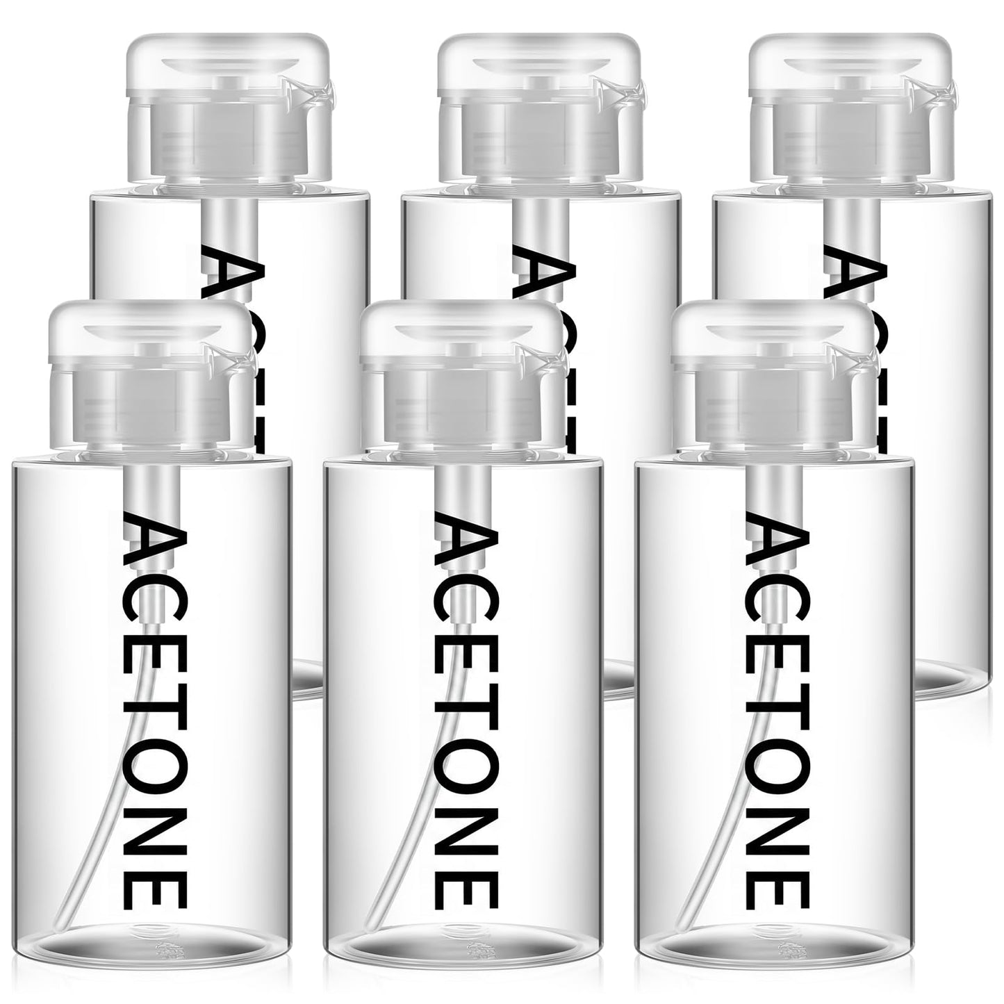 Layhit 6 Pcs 10 oz Acetone Pump Dispenser Bottle Aceone Push Down Liquid Dispenser Empty Pumping Bottle Refillable Cosmetic Container for Personal, Salon, Nail Care, Hospital Use