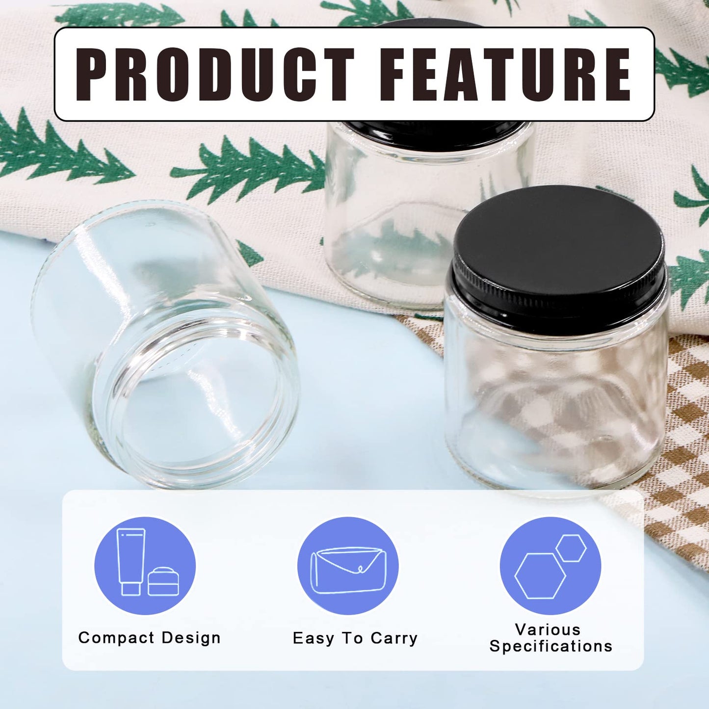 Glarks 12 Pack 4oz Glass Jars with Lids, Round Clear Glass Jars with Inner Liner and Black Lids for Storing Creams, Beauty Products, Cosmetic and Ointments