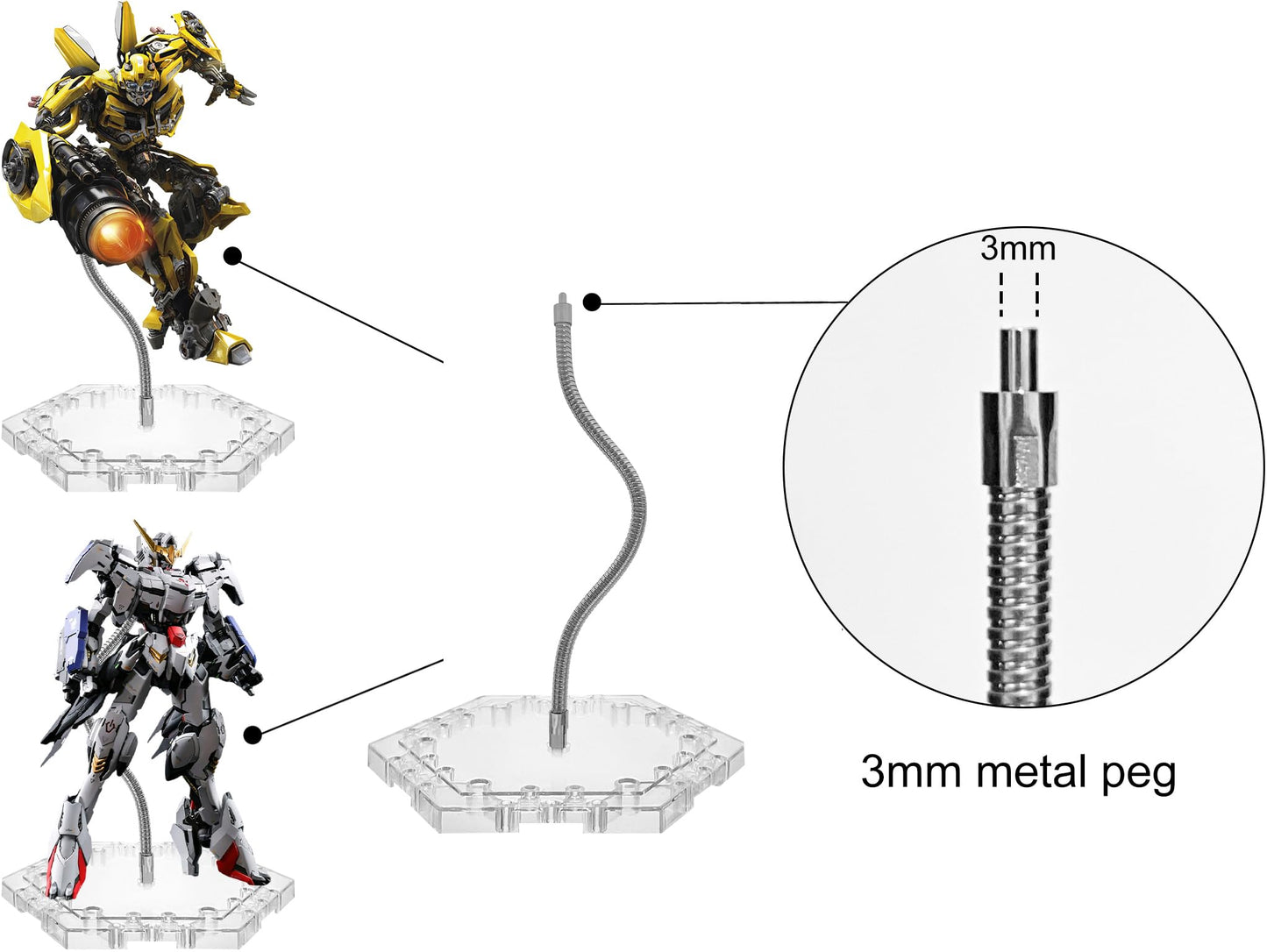 Zovelynta 8-Pack Clear Adjustable Action Figure Stand with Metal Clips & Flexible Arms – Action Figure Display Stand for Figures Compatible with Gundam HG/RG/SD 1/144 Scale