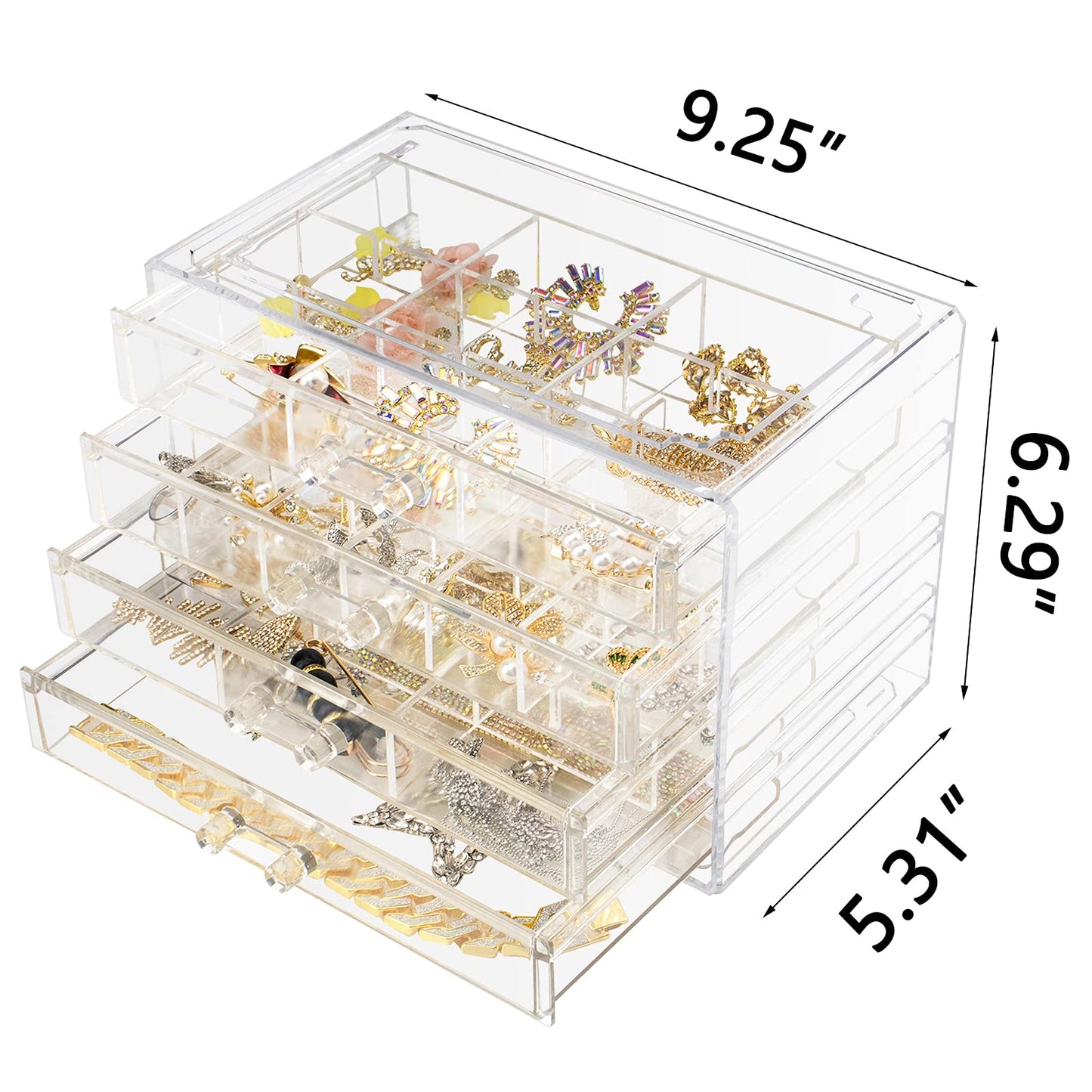 Weiai Clear Acrylic Jewelry Organizer Box 72 Adjustable Grids for Earrings Rings
