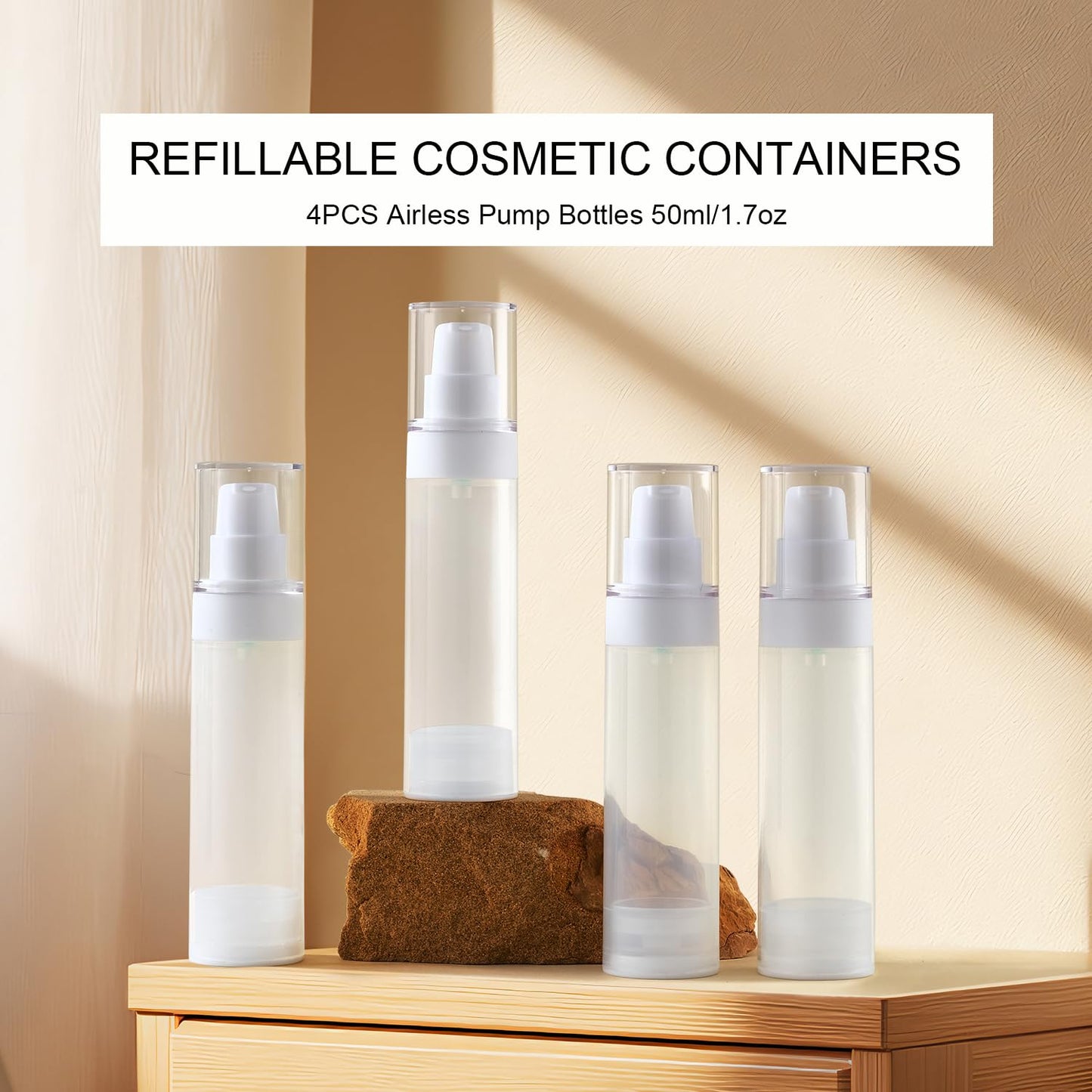 XQNCBY 50ml airless Pump Bottles Travel,Travel Toiletry containers,Lotion Dispenser with Pump,Small Pump Bottle (semi-Transparent, PP-50ml)