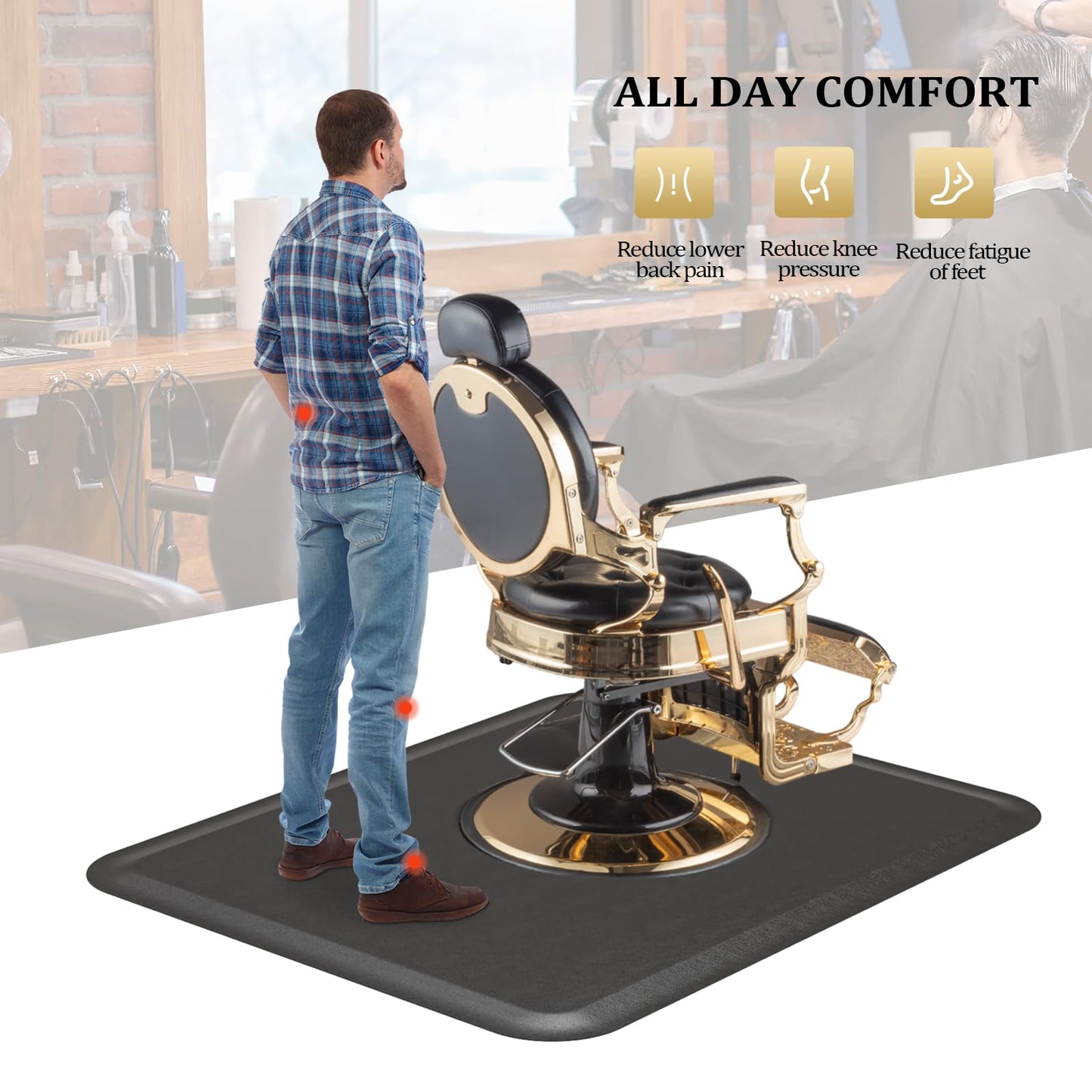 mefeir 4’x 5’x 1/2'' Thick Salon Mat for Hair Stylist, Barber Floor Mats with Round Base, Salon Chair Mat Comfort Standing, Barbershop Beauty Spa Equipment