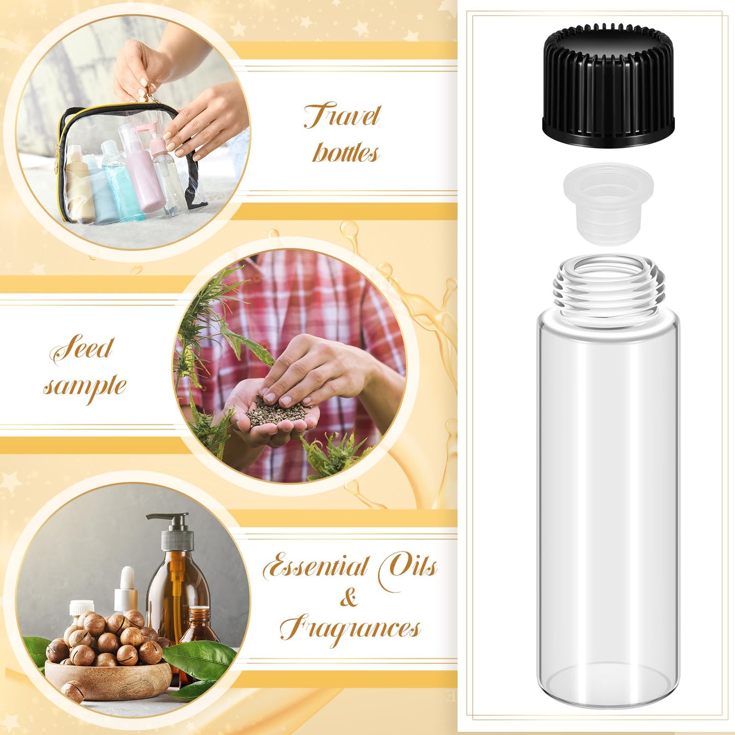 Lallisa 50 Pcs 7 ml Glass Vials with Screw Caps, Leakproof Small Glass Bottles Bulk, Mini Sample Vials with Plastic Stopper for Essential Oils, Sample, DIY Craft (Clear with Black Cap)
