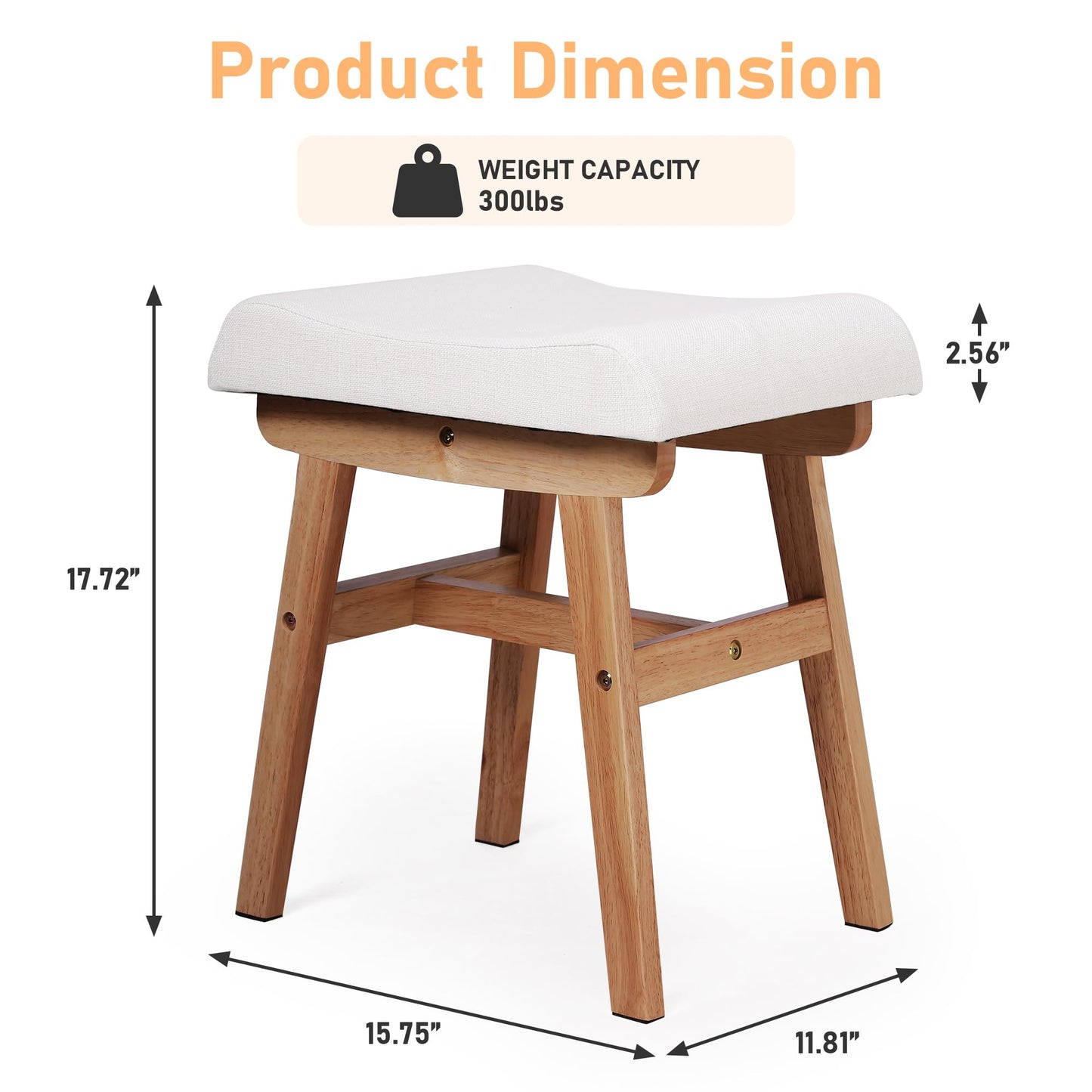 AurnaGle Wood Vanity Stool Chair,17.7 Inch Compact Makeup Chairs with Saddle Cushion, Linen-Covered High Rebound Sponge Seat, Easy Assembly Footstool for Bedroom, Entryway, Home, Walnut Ottomans