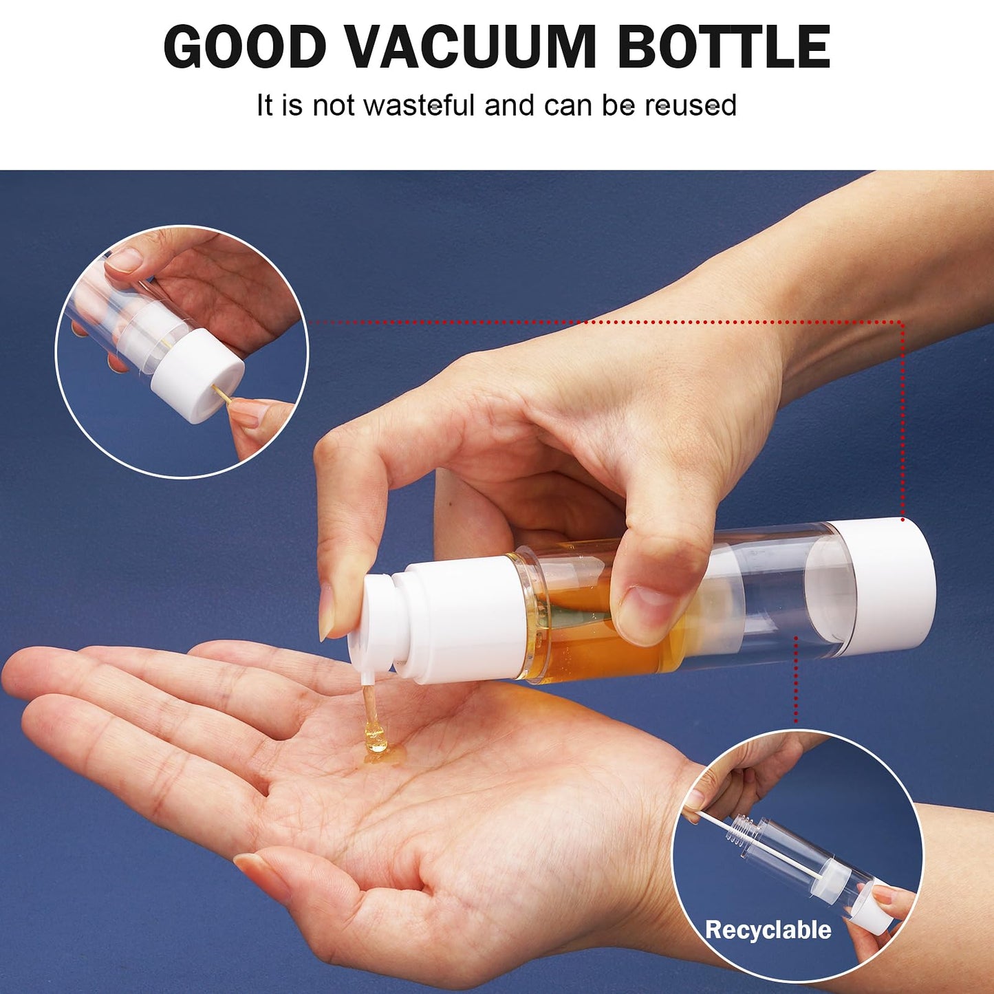 Cosywell Airless Pump Bottles 6 Pack 1.7oz/50ml Empty Moisturizer Pump Dispenser Clear Airless Cosmetic Container Travel Bottles for Toiletries Shampoo Lotion and Cream