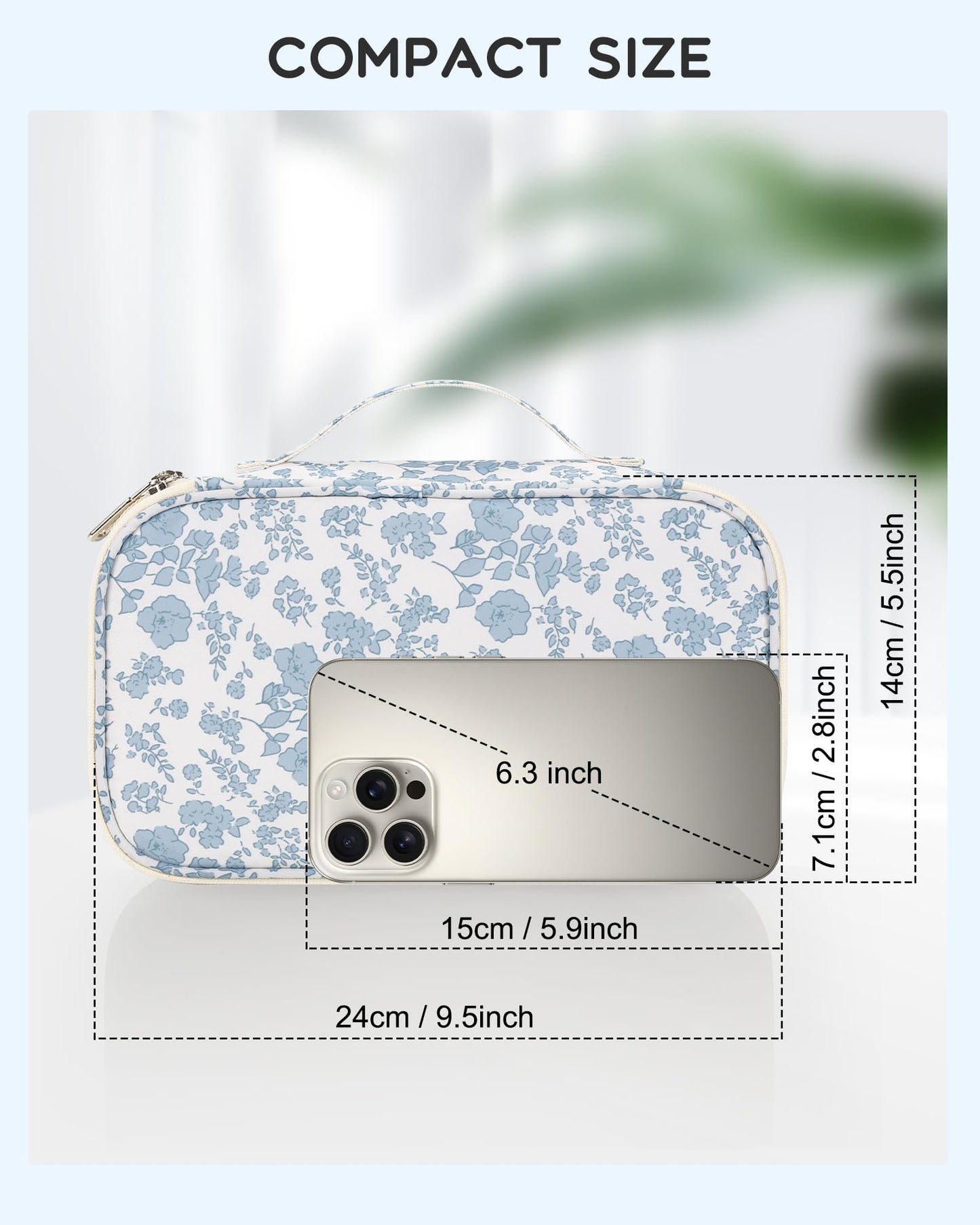 Relavel Travel Makeup Bag, Small Floral Cosmetic Bag with Makeup Brush Compartment, Portable Makeup Pouch for Women, Double Layer Makeup Organizer Bag Cute Toiletry Bag