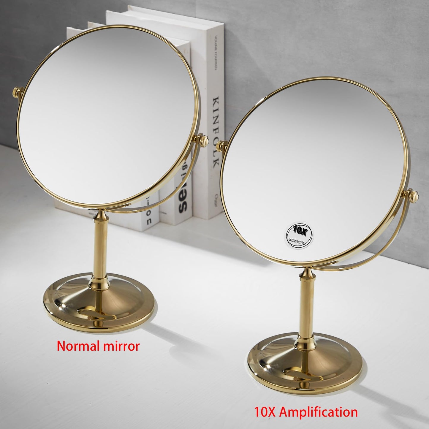 Airemoon 10x Magnifying Makeup Mirror, Standing 360-Degree Rotating Makeup Mirror, 8-Inch Gold Frame Shaving Mirror, 13-Inch Length × 9-Inch Width Beauty Mirror