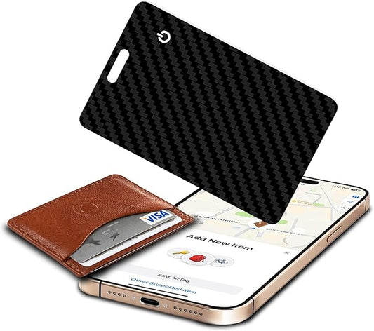 Wallet Tracker Card, Slim Rechargeable Bluetooth Item Locator, Smart Finder Compatible with Apple Find My for Wallet, Luggage, Passport, IP68 Waterproof (iOS Only) (Carbon Fiber Black)