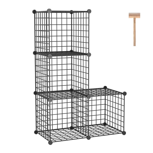 C&AHOME Wire Cube Storage, 4-Cube Storage Organizer Metal, C Grids Storage Bins Shelving, Modular Bookshelf Shelf, Closet Cabinet Ideal for Bedroom, Office 12.4”L x 24.8”W 36.6”H Black UWCS3004B