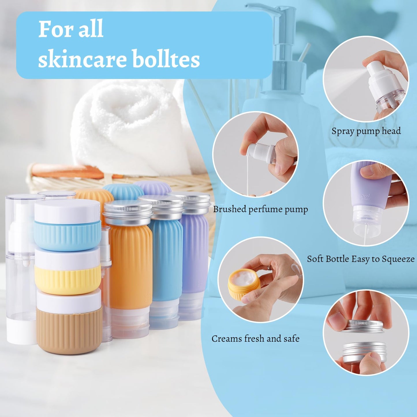 KOUWICH Silicone Travel Bottles, 25 Pack TSA Approved Travel Size Containers for Toiletries, Leak Proof Refillable & Squeezable Toiletry Bottles Kit with Clear Bag for Shampoo Lotion Cream Conditioner