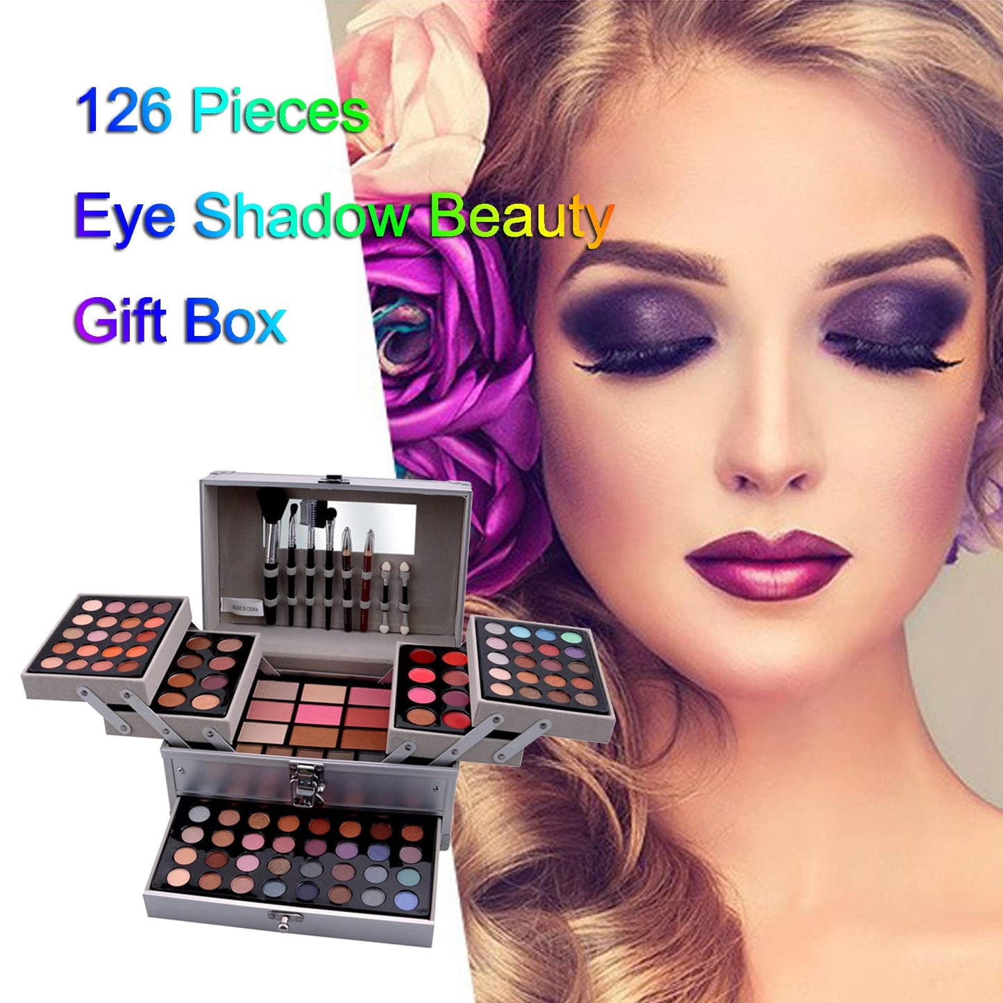 JasCherry All-in-One Make-up Box Set Multi-purpose Cosmetic Storage Beauty Case Professional Contain Eyeshadow Blusher Lip Gloss Cream Brow Powder Highlight and Makeup Pencil Brush #1