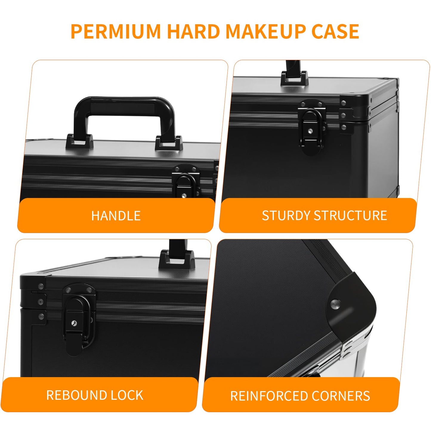 CHENGLIN Makeup Extra Large 15 inches Case with Lighted Mirror – Cosmetic Organizer with Adjustable Dividers, Magnetic LED Mirror, Portable Makeup Suitcase for Women, Black