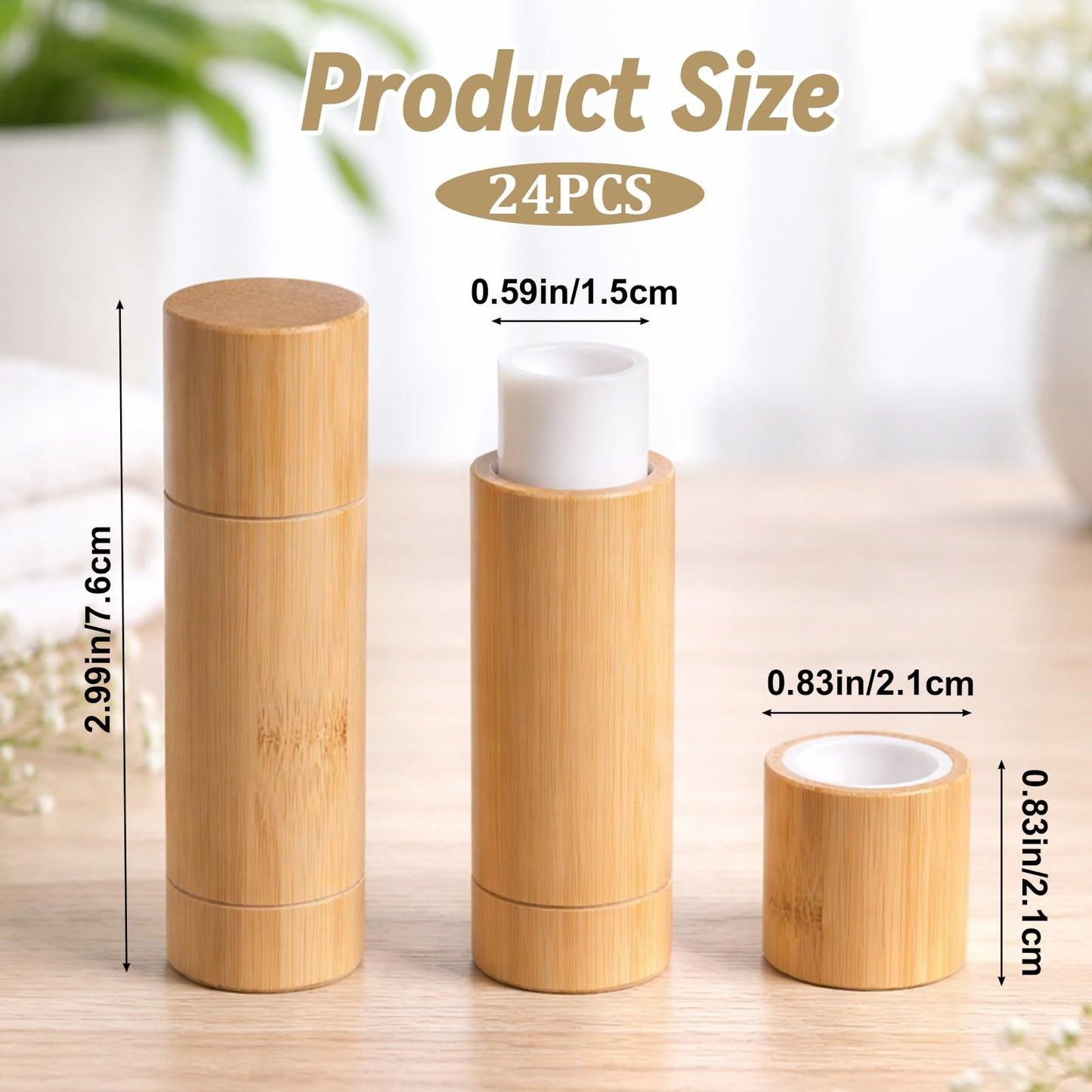 24 Pcs Bamboo Empty Lipstick Tubes, 5g Refillable DIY Lip Balm Tube Containers with Rotable Plastic Inner, Empty Cardboard-Lipstick Tubes for Women Lipstick, Deodorant, Solid Perfume, Makeup