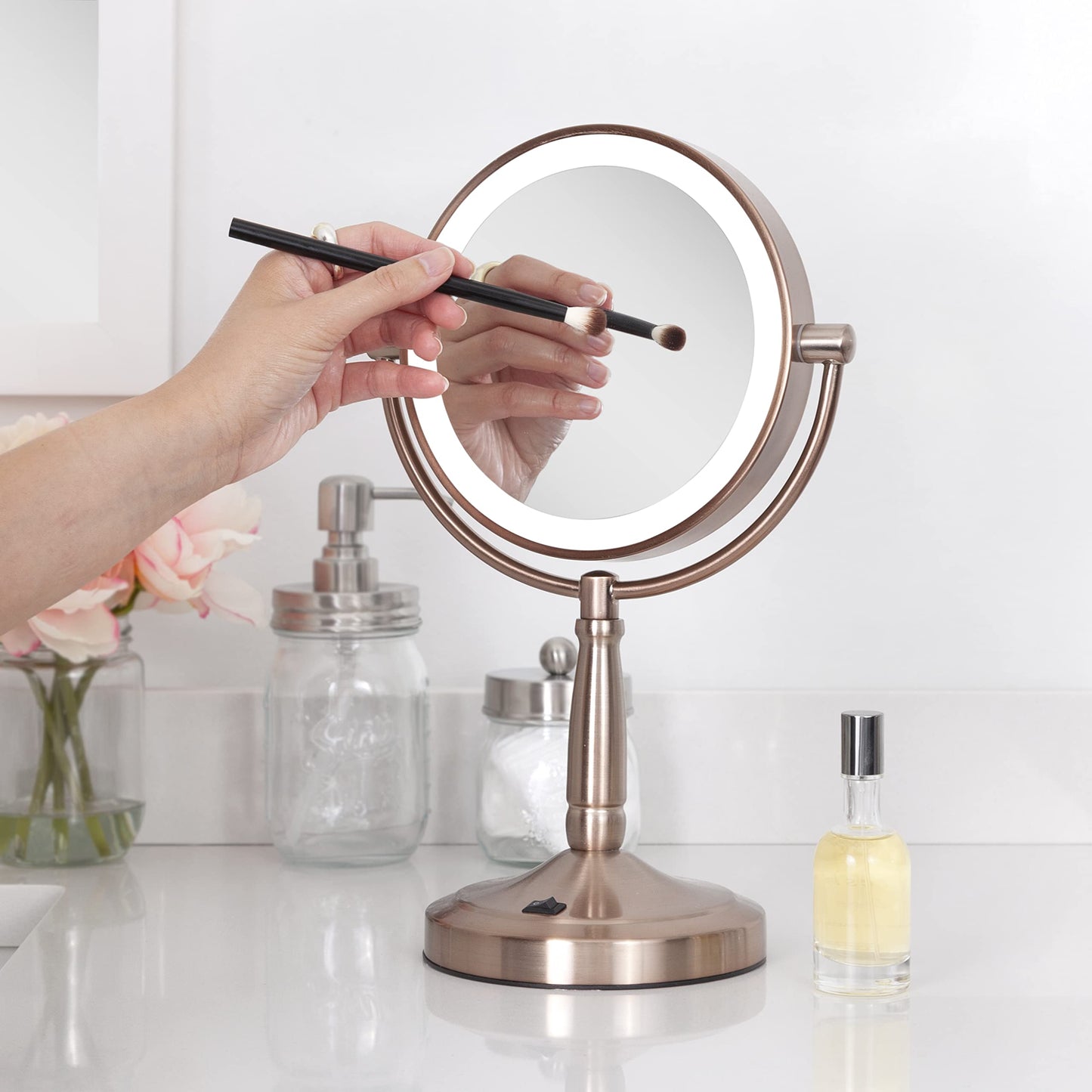 Zadro 9" Round LED Makeup Mirror with Lights and Magnification 5&10X/1X AA Battery Operated Swivel Lighted Makeup Mirror
