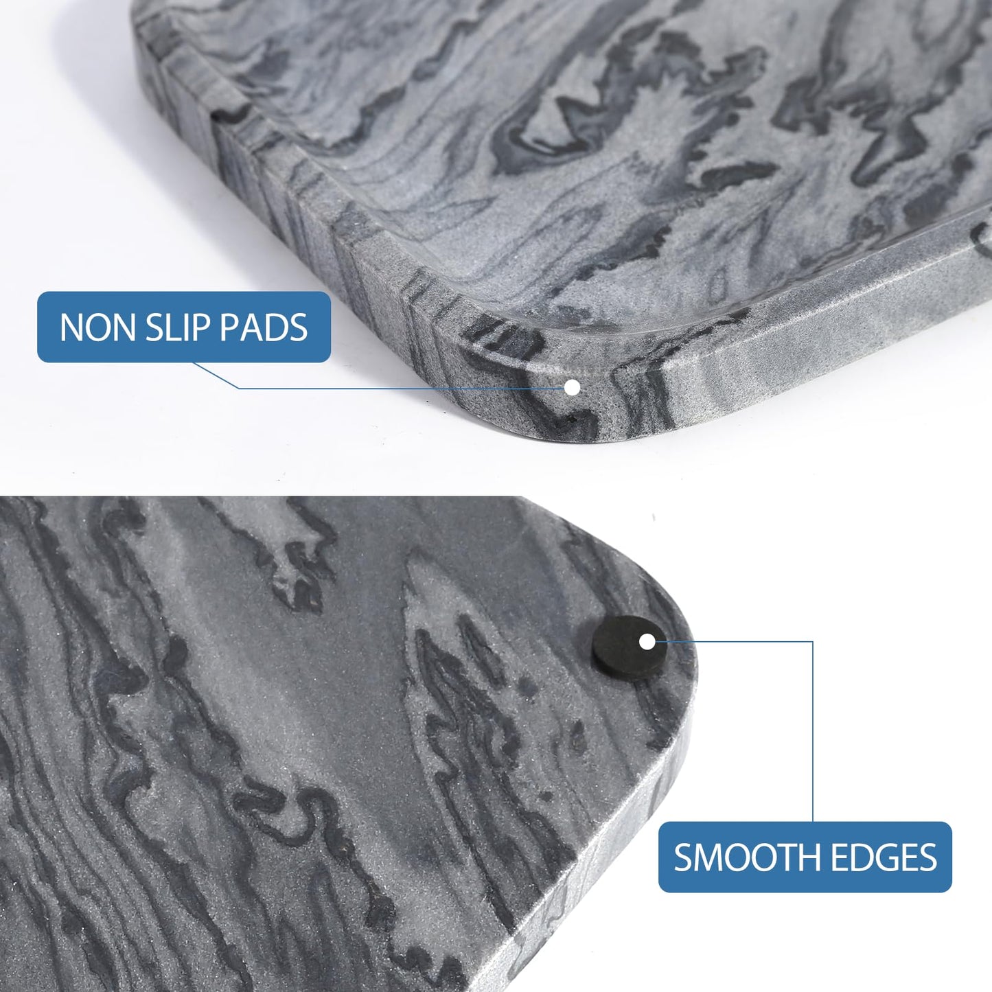 Koville Marble Tray, 12"x8" Natural Marble Vanity Tray for Countertop Bathroom Kitchen Dresser, Decorative Marble Catchall Trays for Perfume Jewelry(Grey)