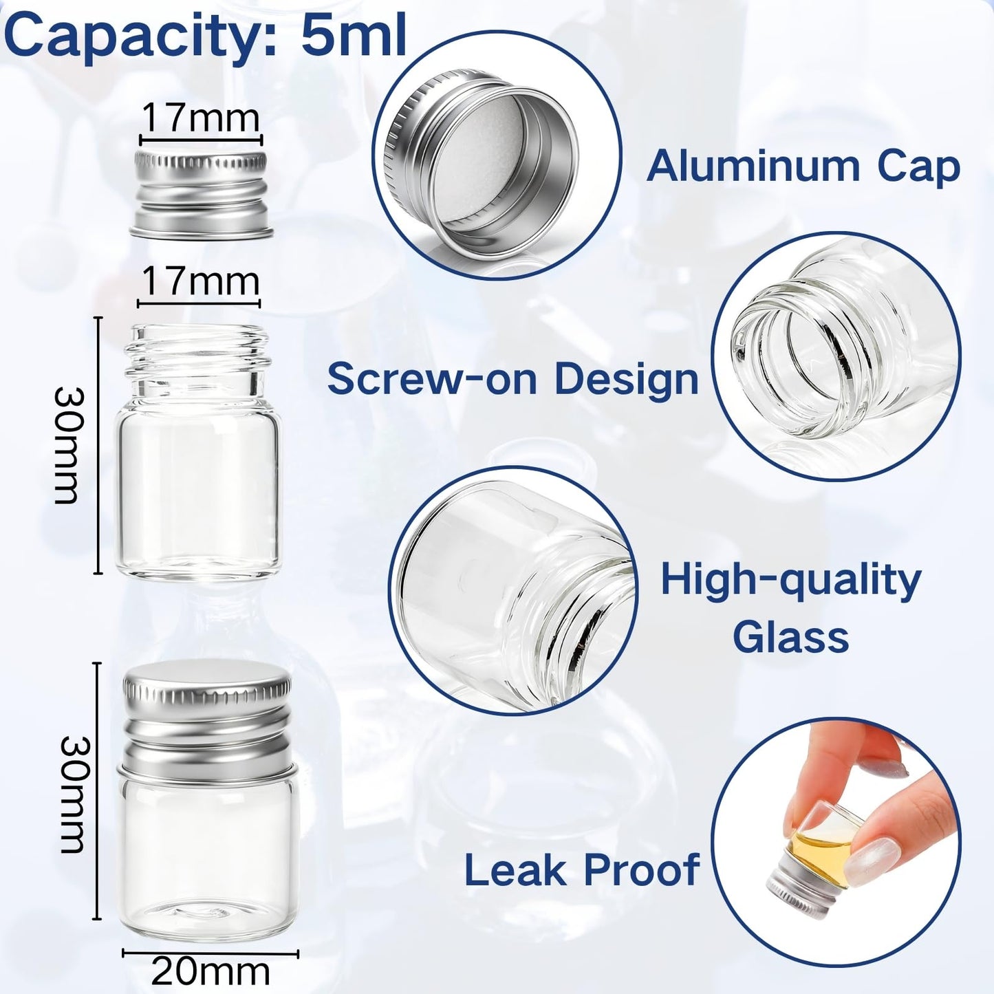 Coloch 120 Pack 5ml Mini Glass Bottles with Screw Aluminum Caps, Tiny Empty Sample Bottles Leakage Proof Clear Glass Vial Containers for DIY, Storage, Art Craft, Decor