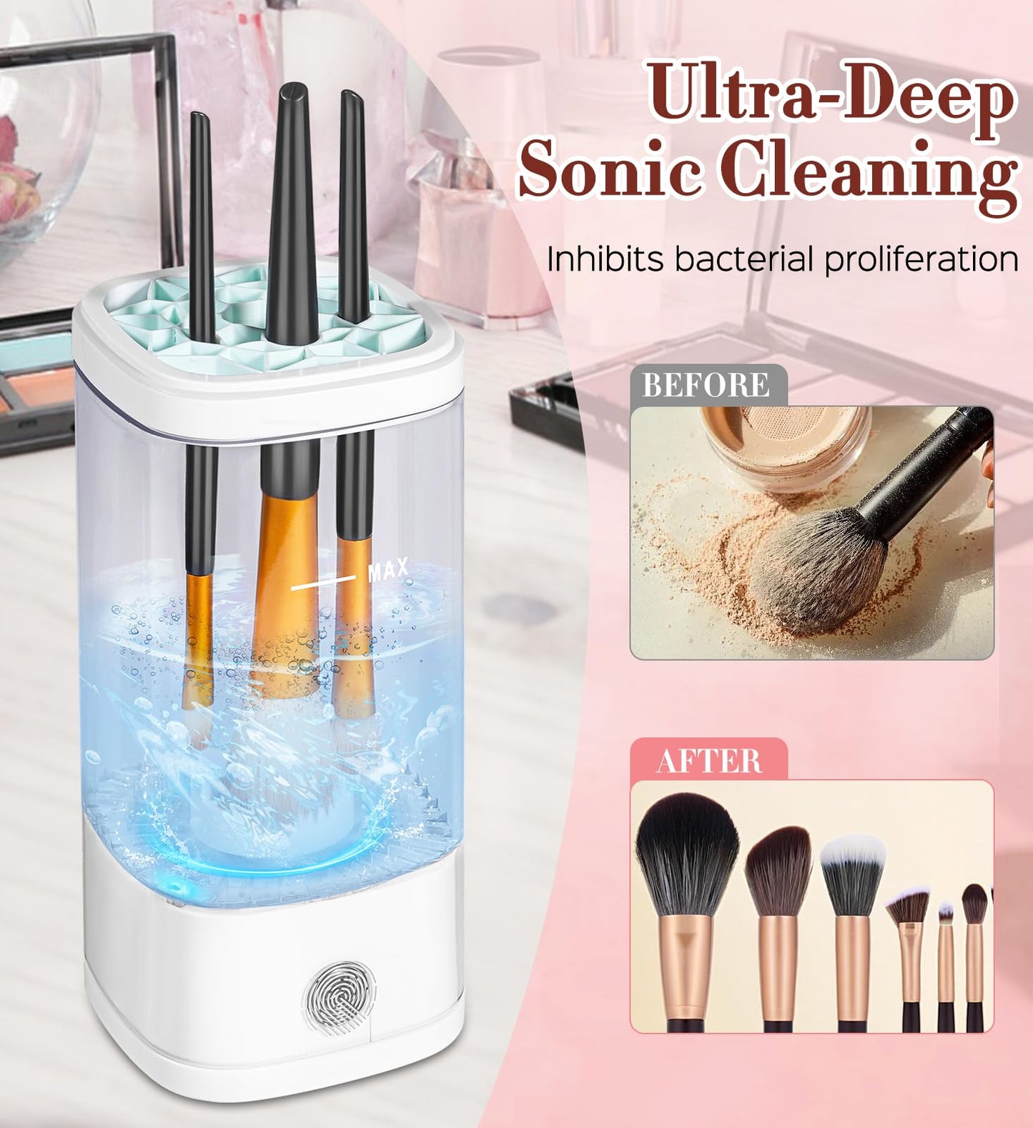 Electric Makeup Brush Cleaner, 7000 RPM Makeup Brush Cleaner Machine, Efficient Automatic Portable USB Cleaner Tool for All Types of Makeup Brushes, Convenient Makeup Brush Cleaning-Transparent ﻿