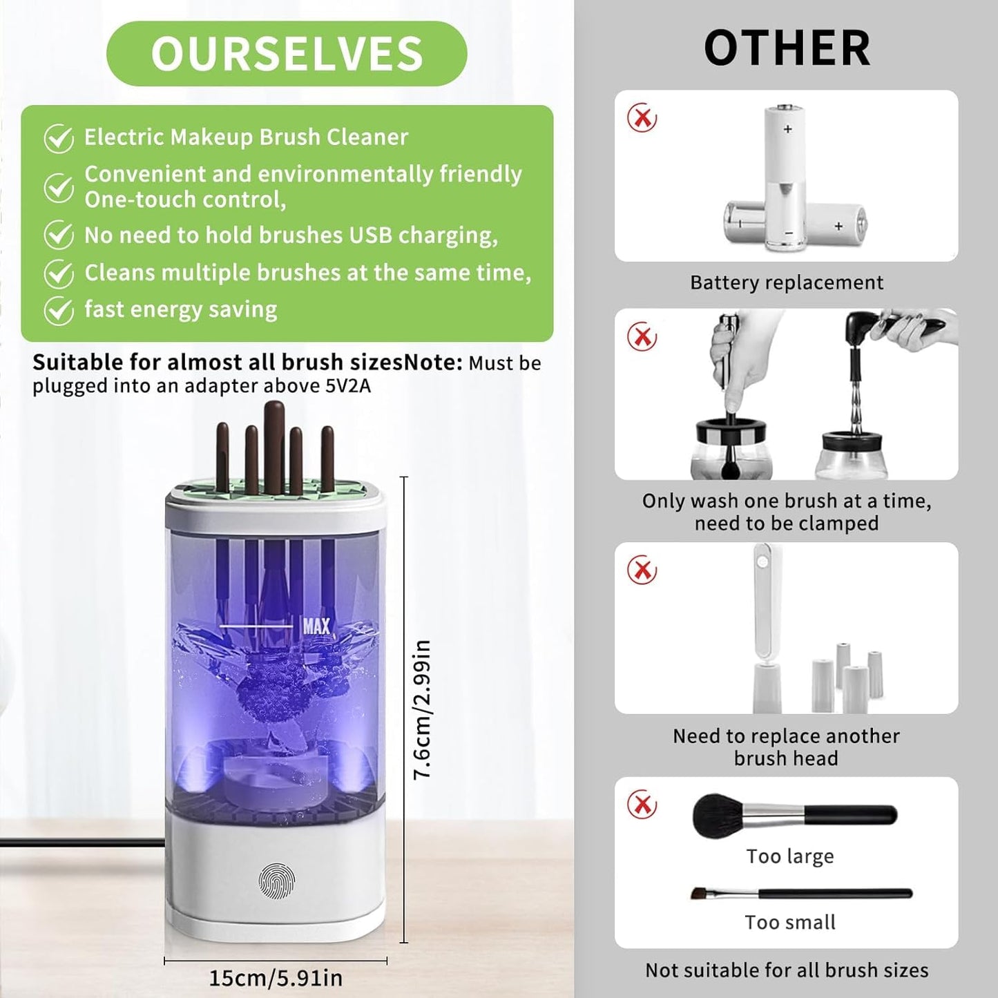 Electric Makeup Brush Cleaner,Portable Automatic Cosmetic Brushes Cleaner Machine,USB Rechargeable,Efficient Cleaning,Fits All Brush Sizes,For Home Deep Clean & Travel Quick Wash Beaut,Gift for Women