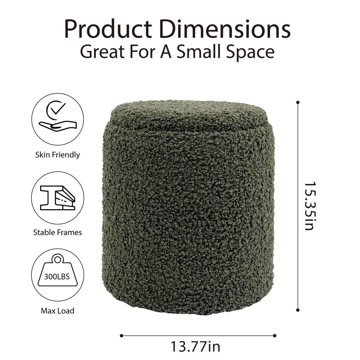 Get Set Style Modern Round Ottoman with Soft Padded Seat, Storage Vanity Stool for Makeup, Upholstered Footrest Stool Ottoman Foot Stool for Living Room, Bedroom