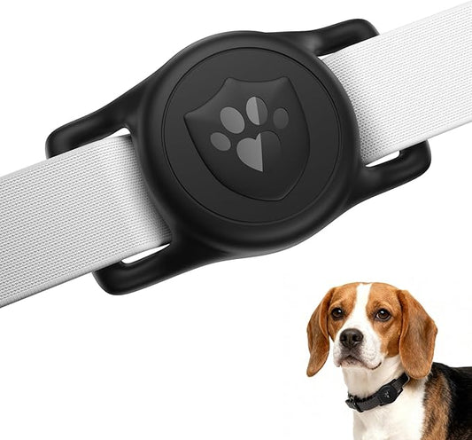 for AirTag Dog Collar Holder, Dog Air Tag Holder, IP68-Waterproof | Lightweight Silicone | Anti-Lost | Ultra-Durable | Compatible with Apple AirTags (Black)