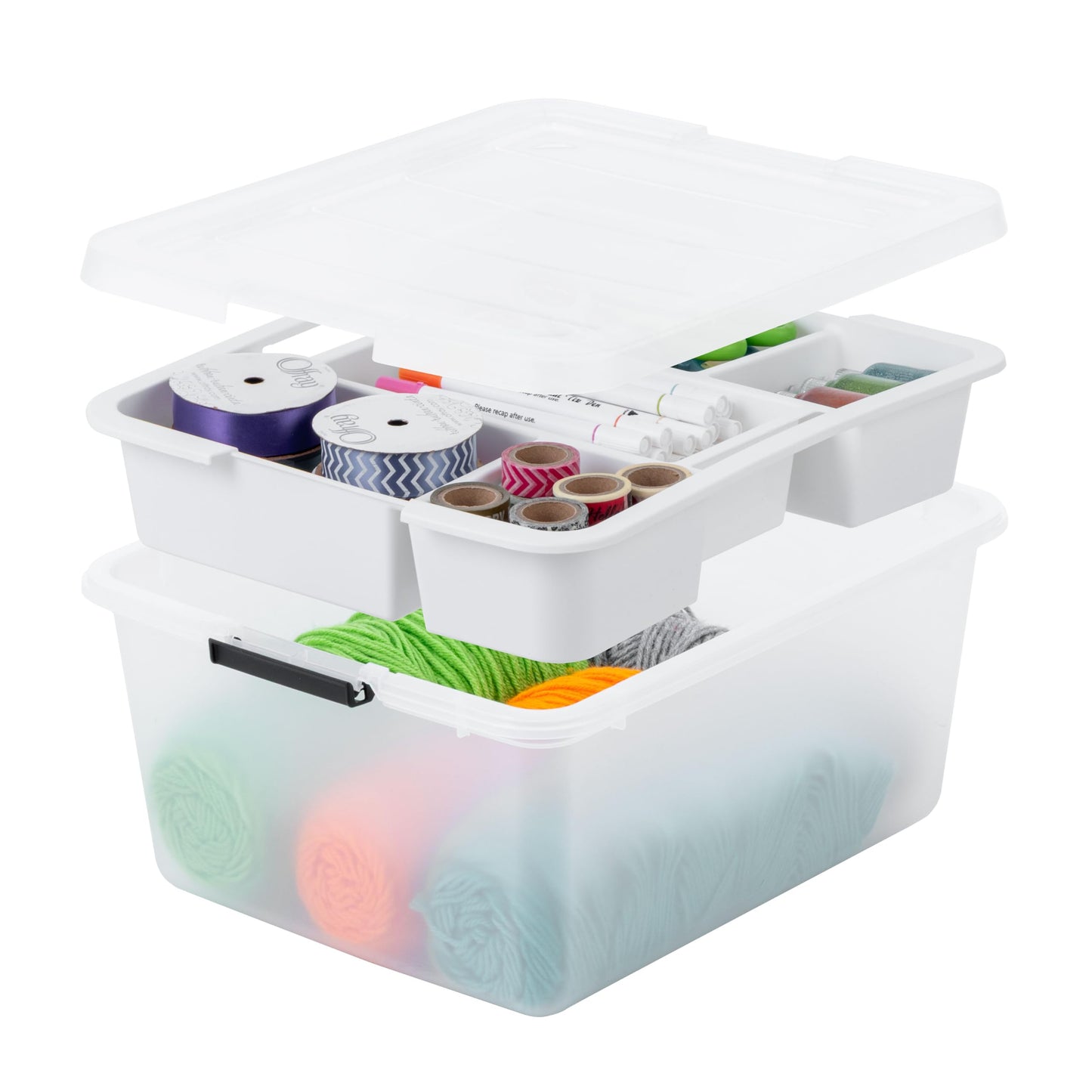 IRIS USA 18 QT Clear Storage Organizer with Removable Dividers, Stackable Plastic Storage Box with Lid, Modular Container for Crafts, Tools, Office & Pantry Organization