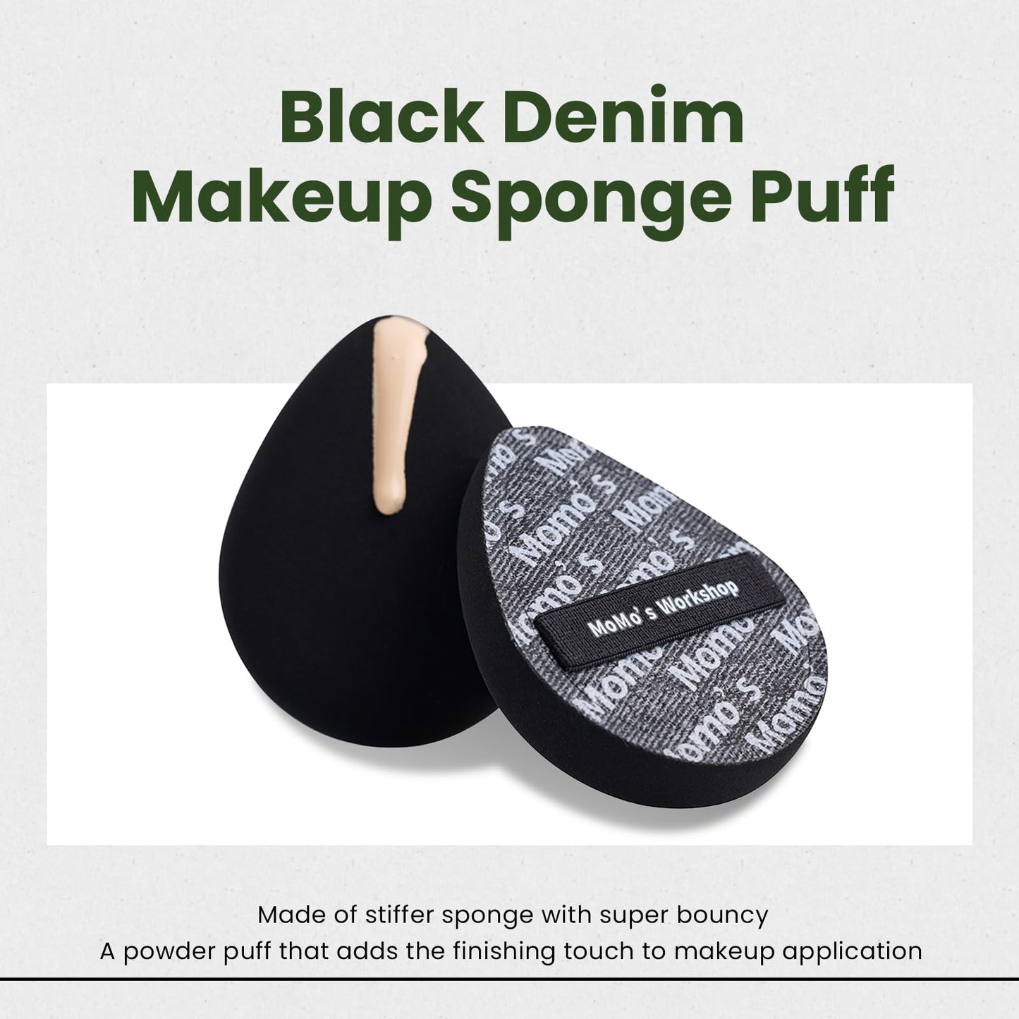 Momo's Workshop Black Denim Makeup Sponges,Blender Sponges for Foundation & Concealer, Non-Absorbent Rubycell, Large Beauty Sponge,Makeup on Details Targeted, Travel Friendly & Reusable,2pcs