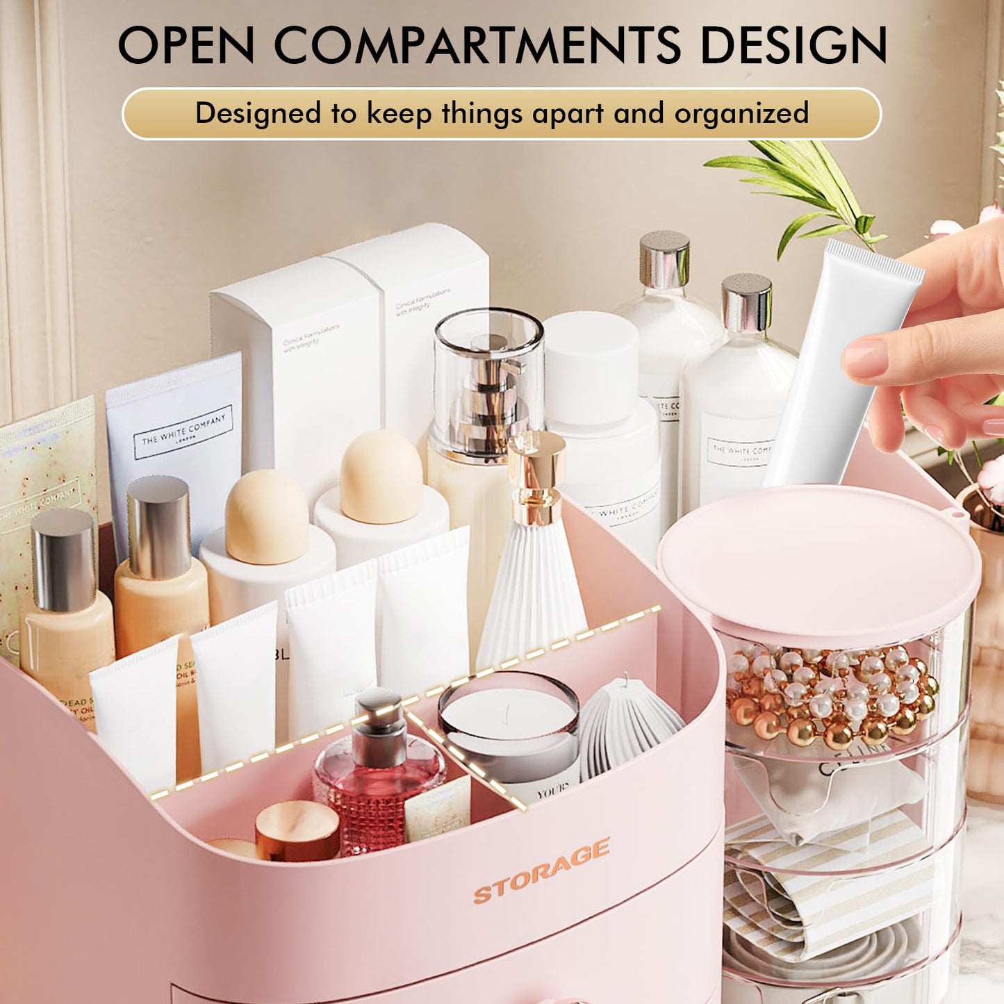 Makeup Organizer Countertop with Drawers, Make up Organizers for Vanity, Skincare Jewelry Earring Organizers, Cosmetic Display Cases Makeup Storage for Bedroom & Bathroom, Ideal Gifts for Women(Pink)