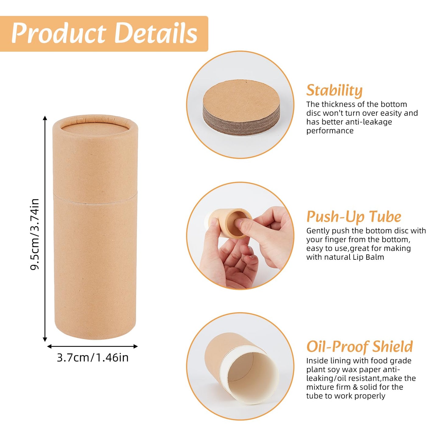 NICENEEDED 5 Pcs 2.1 oz Paperboard Cardboard Deodorant Containers, Empty Kraft Paperboard Tubes Push-Up Style Tubes, Lip Balm Containers Compostable Round Body Lotion Sticks Tube