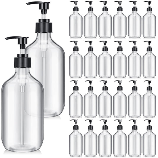 Tessco for You 24 Pcs Clear Soap Dispenser Empty Plastic Pump Bottles Refillable Shampoo Container for Hand Sanitizer Soap Lotion Body Wash Conditioner Bathroom Kitchen Travel, 16.9oz