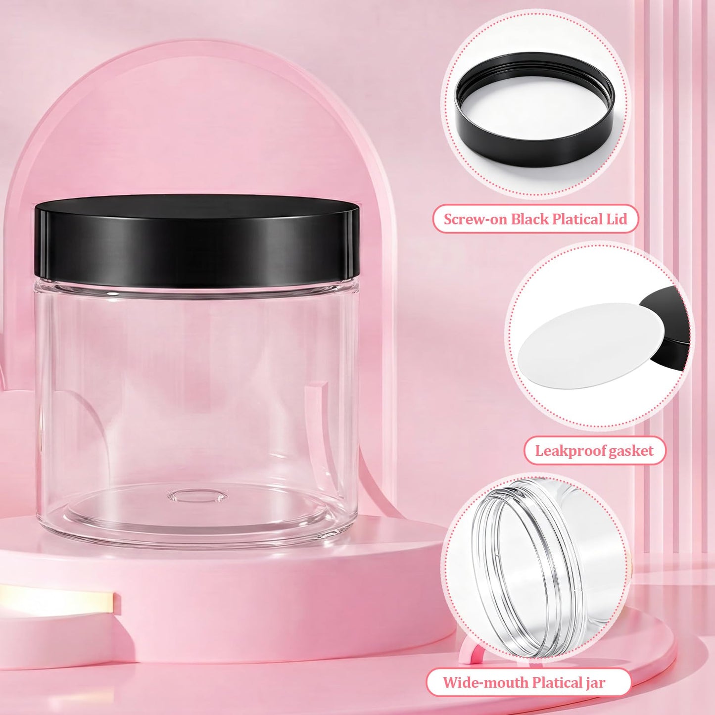 Patelai 20 Pack 4oz Clear Plastic Jars with Black Lids, Refillable Round Transparent Containers for Cosmetics, Lotion, Cream, Slime, Beauty & Home Storage, 60 * 66mm