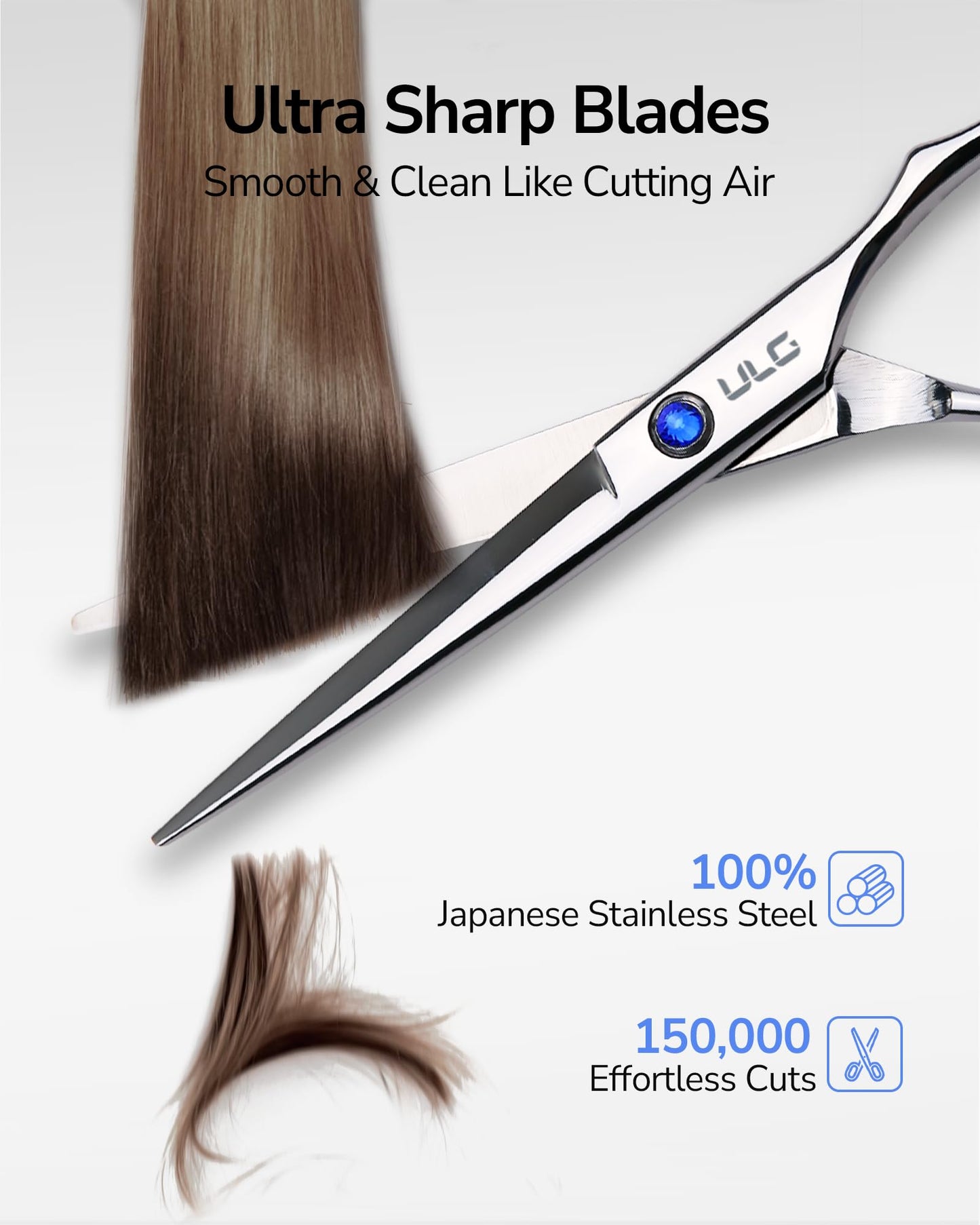 ULG Hair Cutting Scissors Thinning Shears Kit Professional Hairdressing Texturizing Salon Razor Edge Scissor Barber Kit Plus 6.5 inch Silver