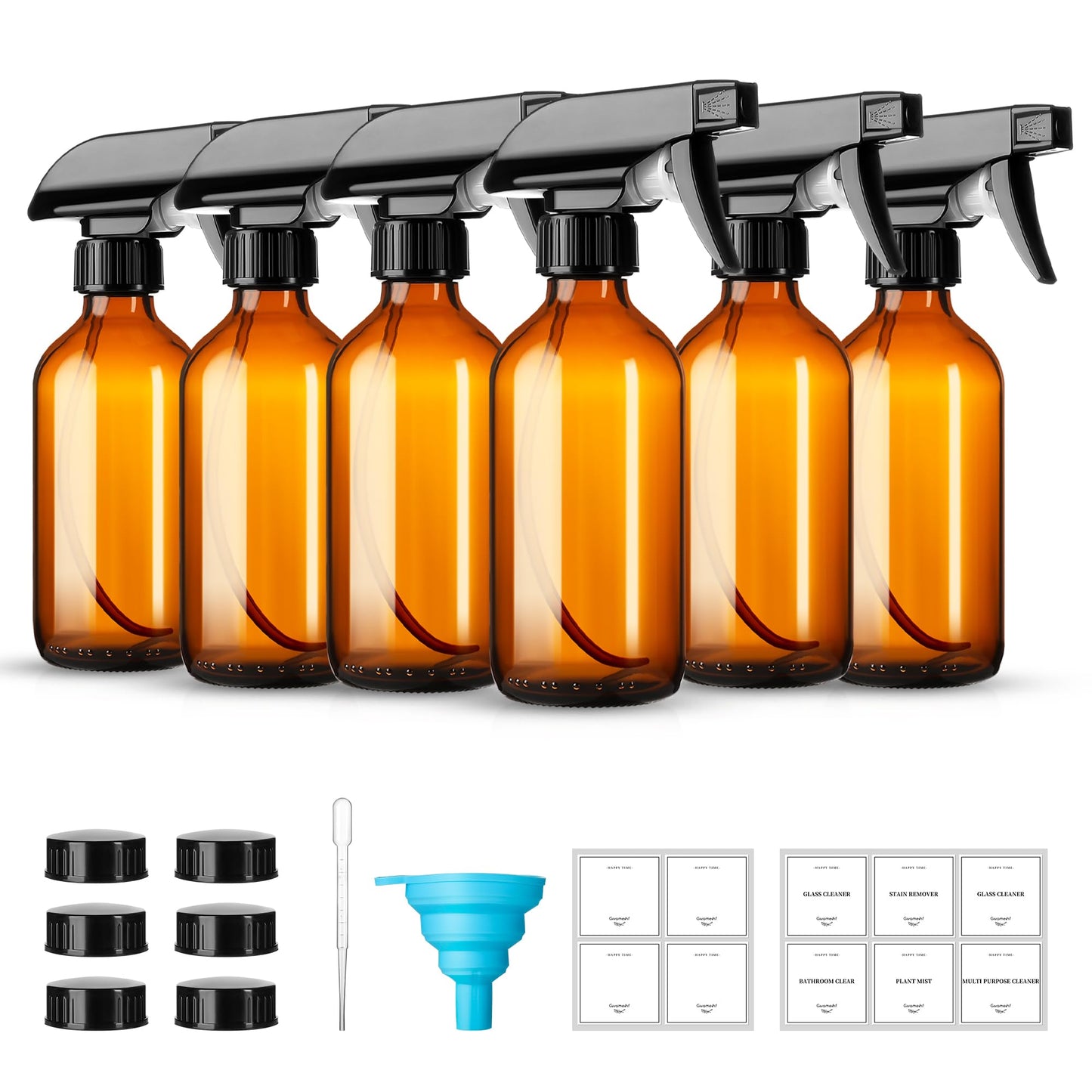 Vitreaux 6 Pack 8oz Amber Glass Spray Bottles,Glass Spray Bottles Refillable Empty Containers with Adjustable Nozzle,Spray Bottle for Essential Oils,Cleaning Solutions,Hair Mister,Pets