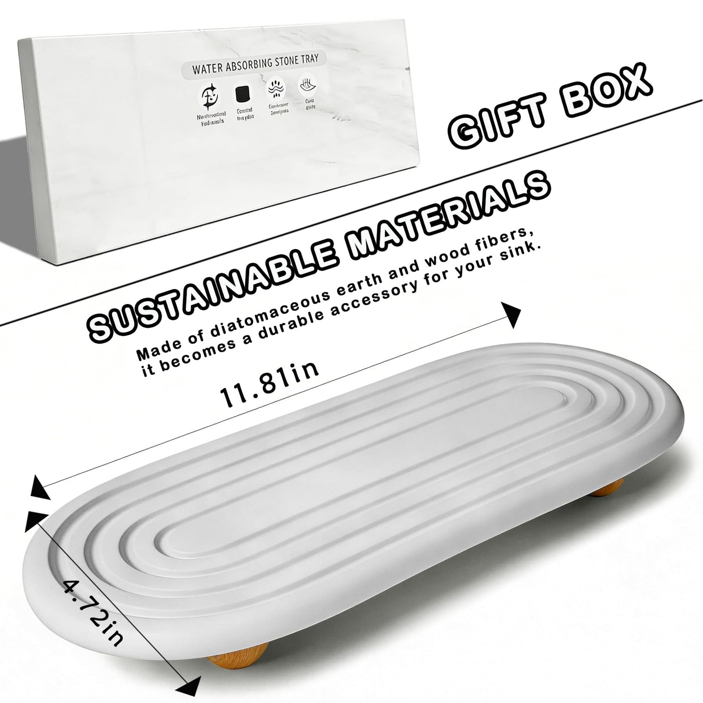 Instant Dry Sink Tray, Anti-Slip Stone Sink Caddy, Durable Kitchen Sink Organizer, Quick Dry Water Absorbing Stone Tray for Bathroom Counter, Stone Soap Tray